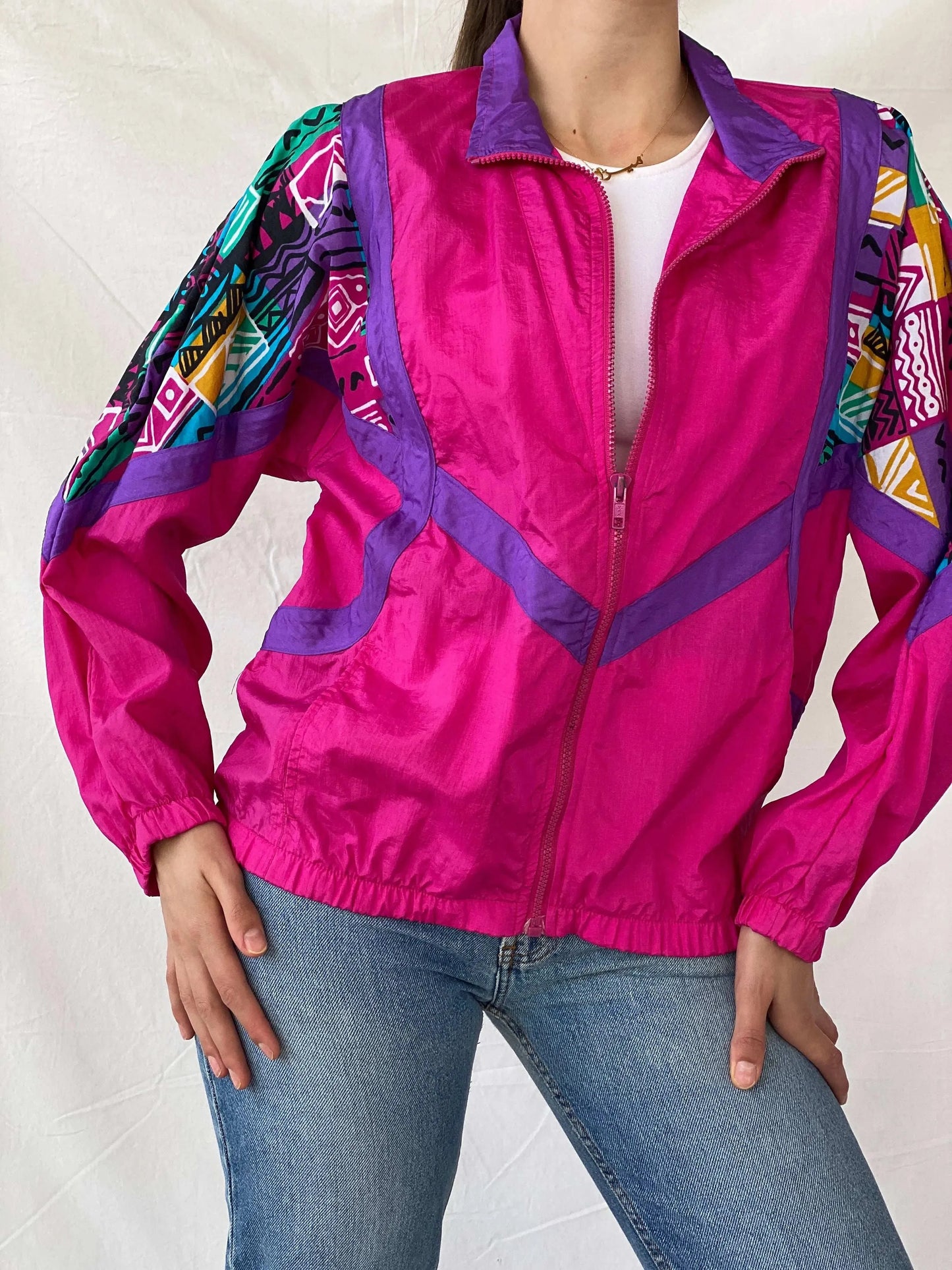 Vintage 90s Healthy Attitude Pink Windbreaker Jacket - M - Balagan Vintage Windbreaker Jacket 00s, Coats&Jackets, Mira, vintage, vintage windbreaker, windbreaker, windbreaker jacket, winter, women, Women's Windbreaker Jackets