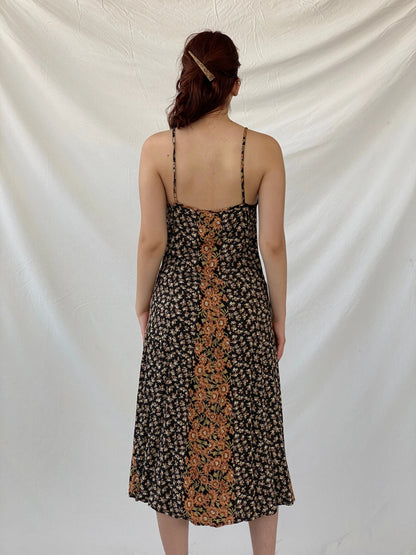 Vintage 90s High Maintenance Black Floral Spaghetti Strap Maxi Dress - M - Balagan Vintage Midi Dress Ayah, dress, floral, floral dress, maxi dress, mesh, shimmer