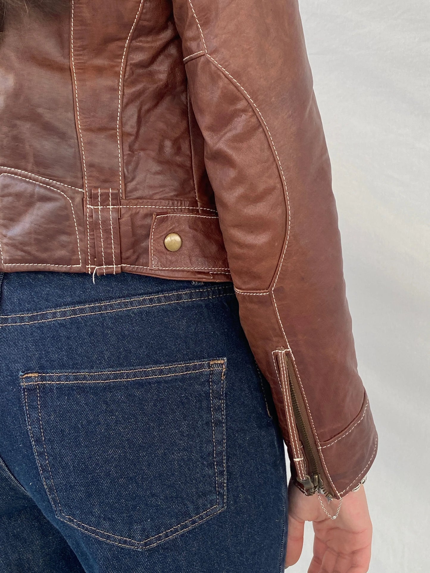 Vintage 90s Hypnotic Brown Genuine Leather Biker Jacket - XS - Balagan Vintage Leather Jacket 90s, brown leather, Coats&Jackets, genuine leather, genuine leather jacket, Syntia, winter, Women's Leather Jackets