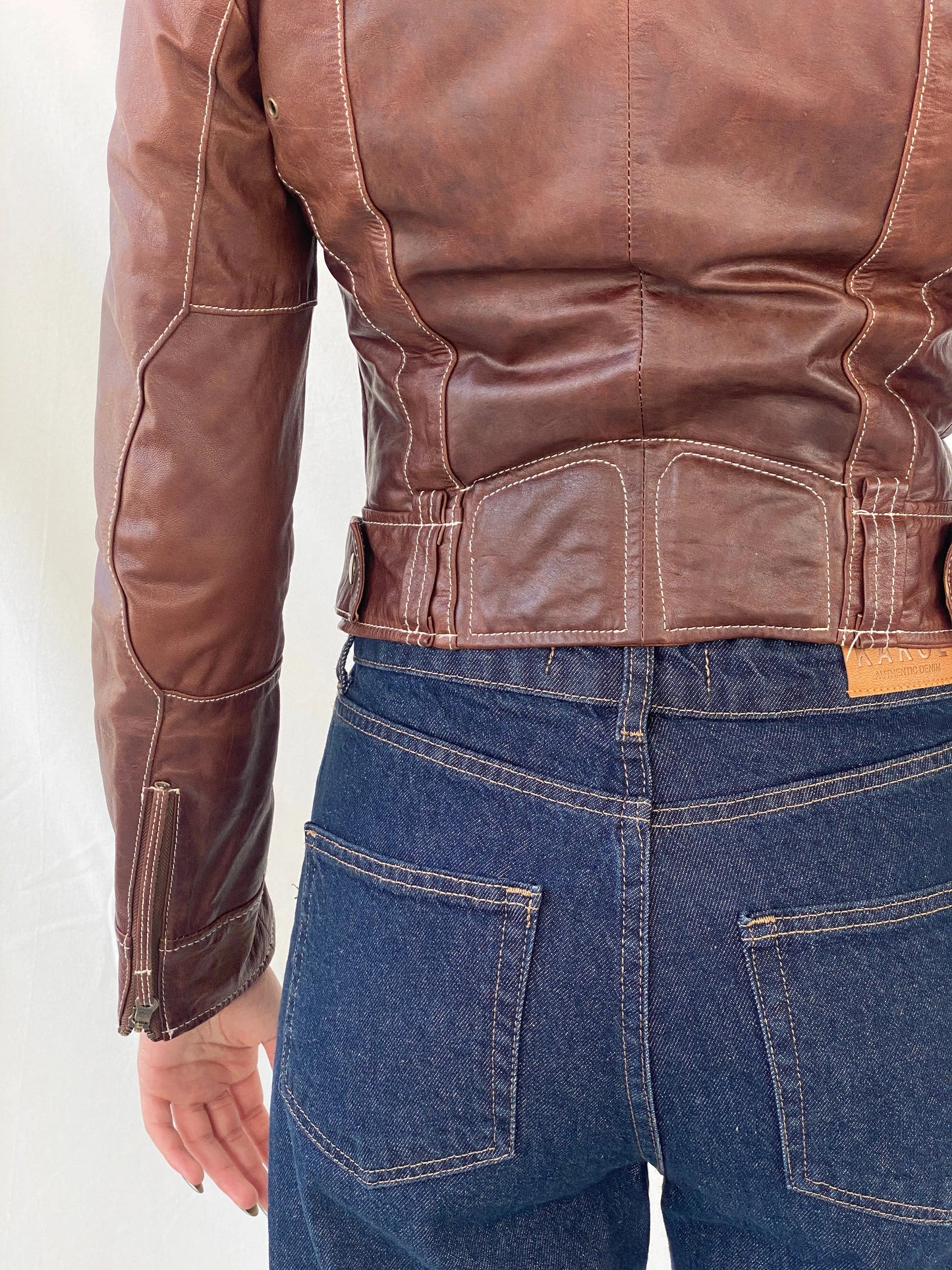 Vintage 90s Hypnotic Brown Genuine Leather Biker Jacket - XS - Balagan Vintage Leather Jacket 90s, brown leather, Coats&Jackets, genuine leather, genuine leather jacket, Syntia, winter, Women's Leather Jackets