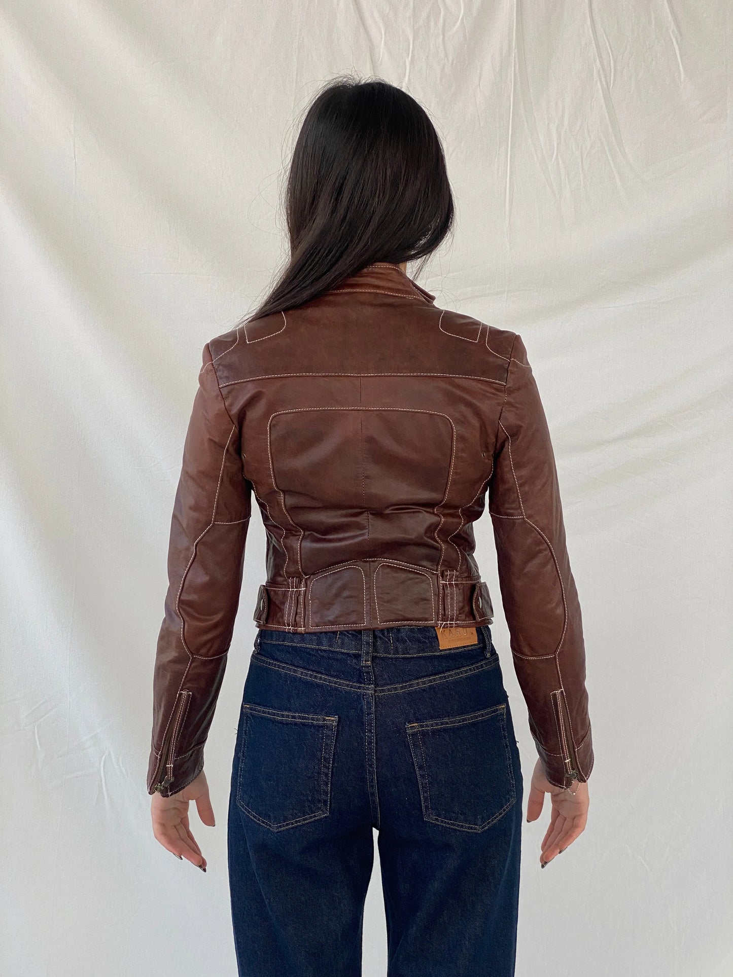Vintage 90s Hypnotic Brown Genuine Leather Biker Jacket - XS - Balagan Vintage Leather Jacket 90s, brown leather, Coats&Jackets, genuine leather, genuine leather jacket, Syntia, winter, Women's Leather Jackets