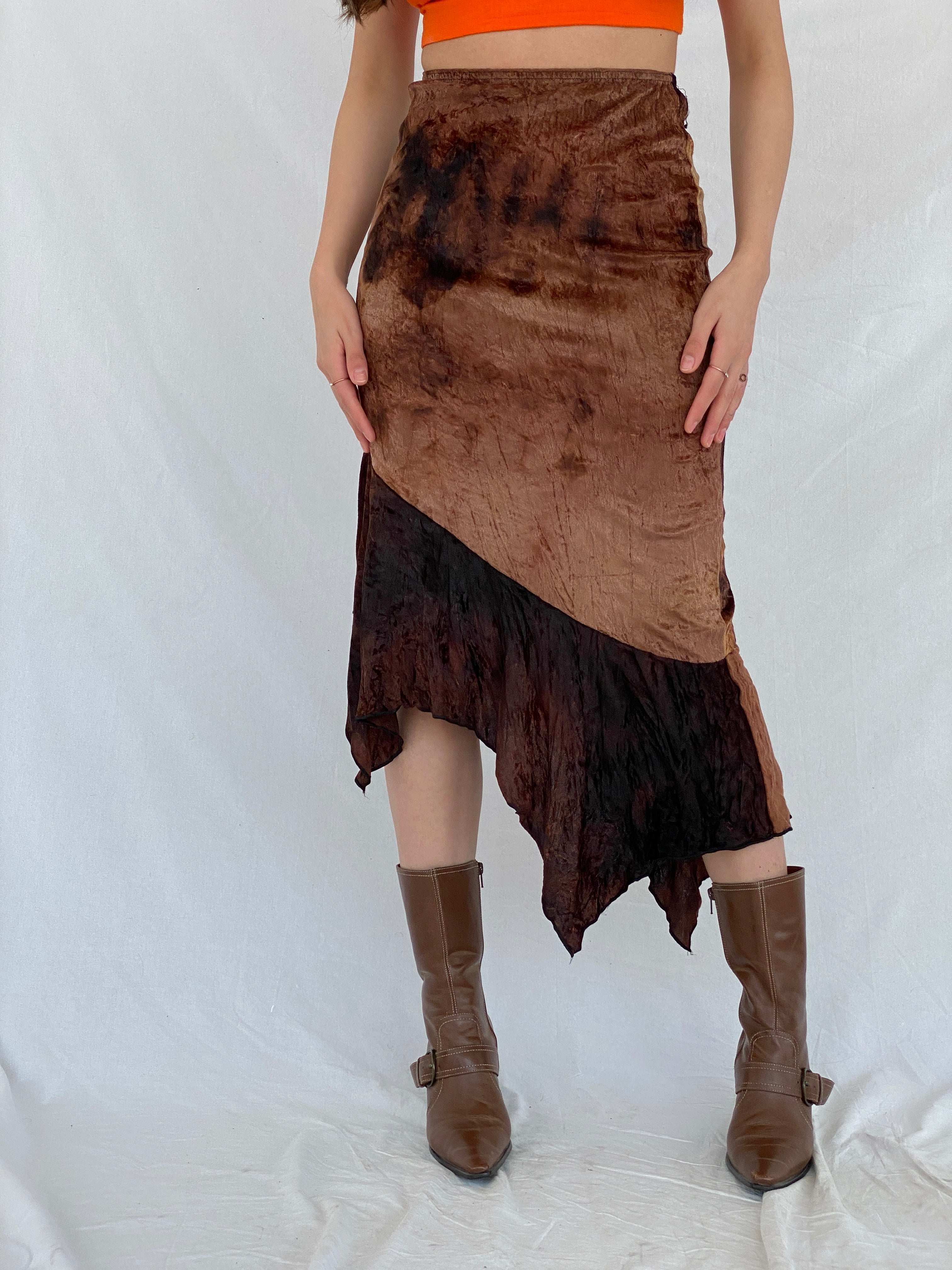 Vintage 90s Interphone Velvet Brown Midi Skirt - Balagan Vintage Midi Skirt 90s, midi skirt, Mira, skirt