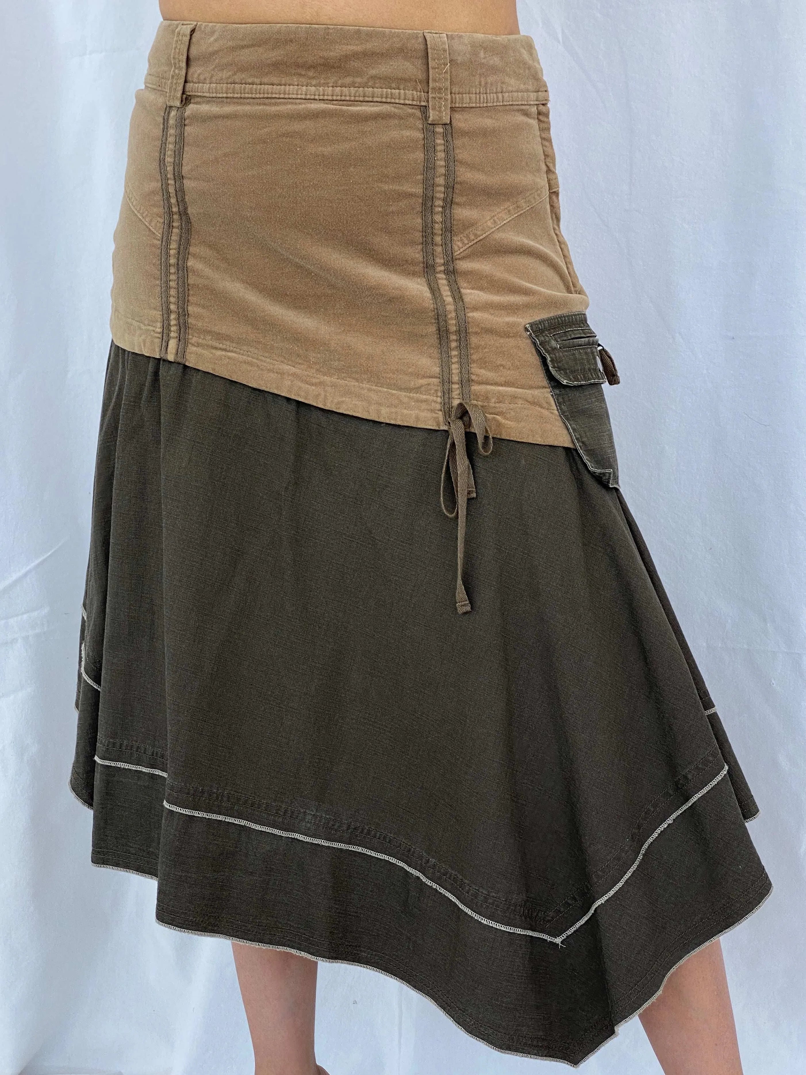 Vintage 90s Jacqueline Riu Asymmetric Midi Khaki Skirt Size L/XL - Balagan Vintage Midi Skirt 90s, Alaa, midi skirt, summer