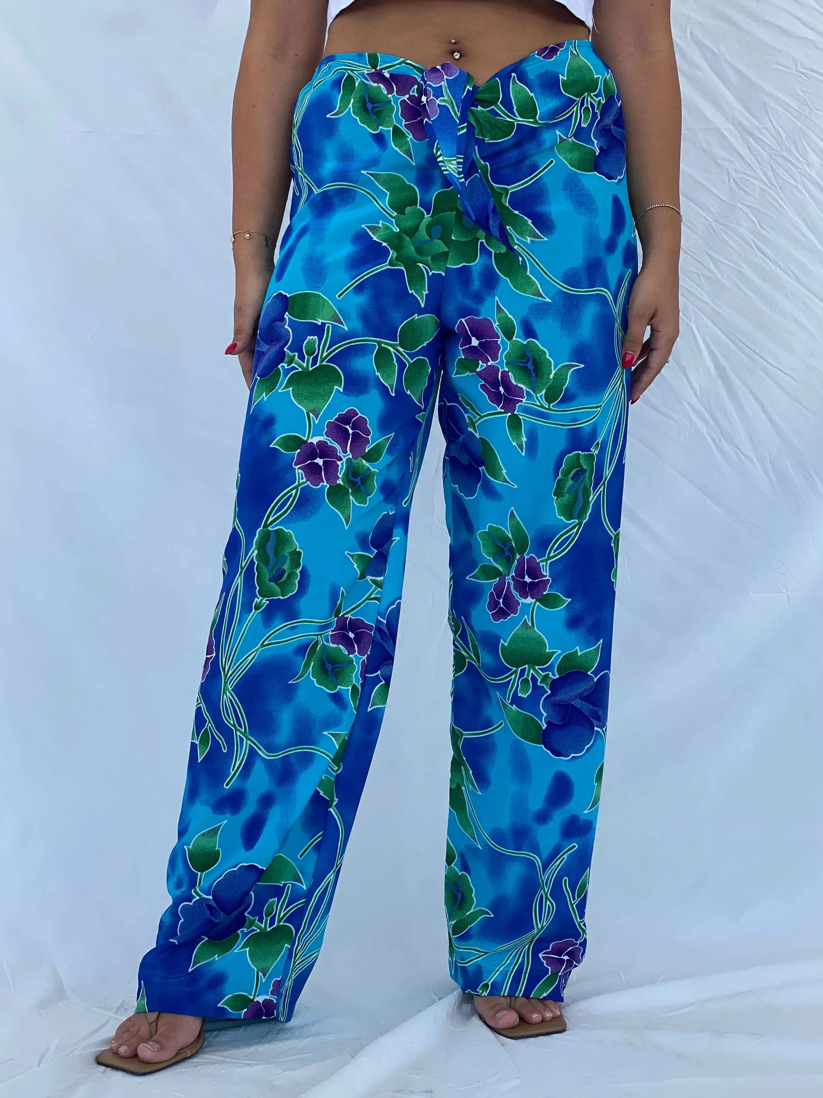 Vintage 90s Jessica Intimates Floral Blue Beach Pants - L - Balagan Vintage Pants 00s, 90s, Dina, floral, floral print, vintage pants