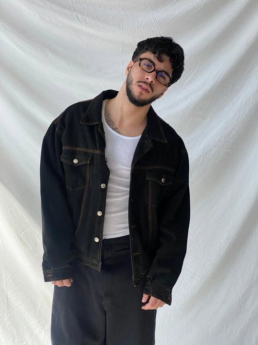 Vintage 90s Kiton’s Black Denim Work Wear Bomber Jacket - L - Balagan Vintage Jacket black denim, denim, denim jacket, Hamza, men, mens jackets