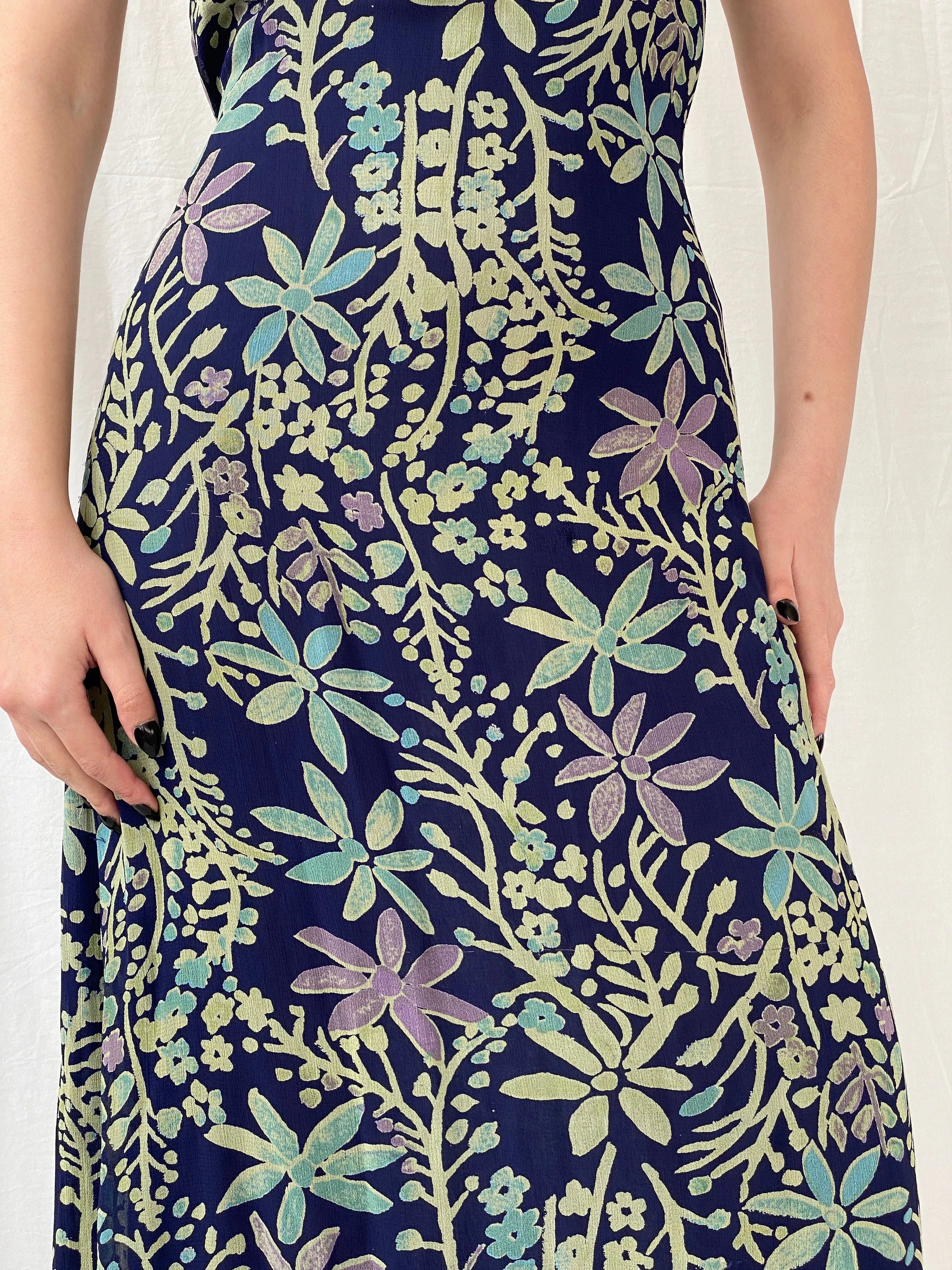 Vintage 90s Kusht Too Floral Navy Spaghetti Strap Slip Maxi Dress - M - Balagan Vintage Maxi Dress Ayah, dress, floral, floral dress, maxi dress