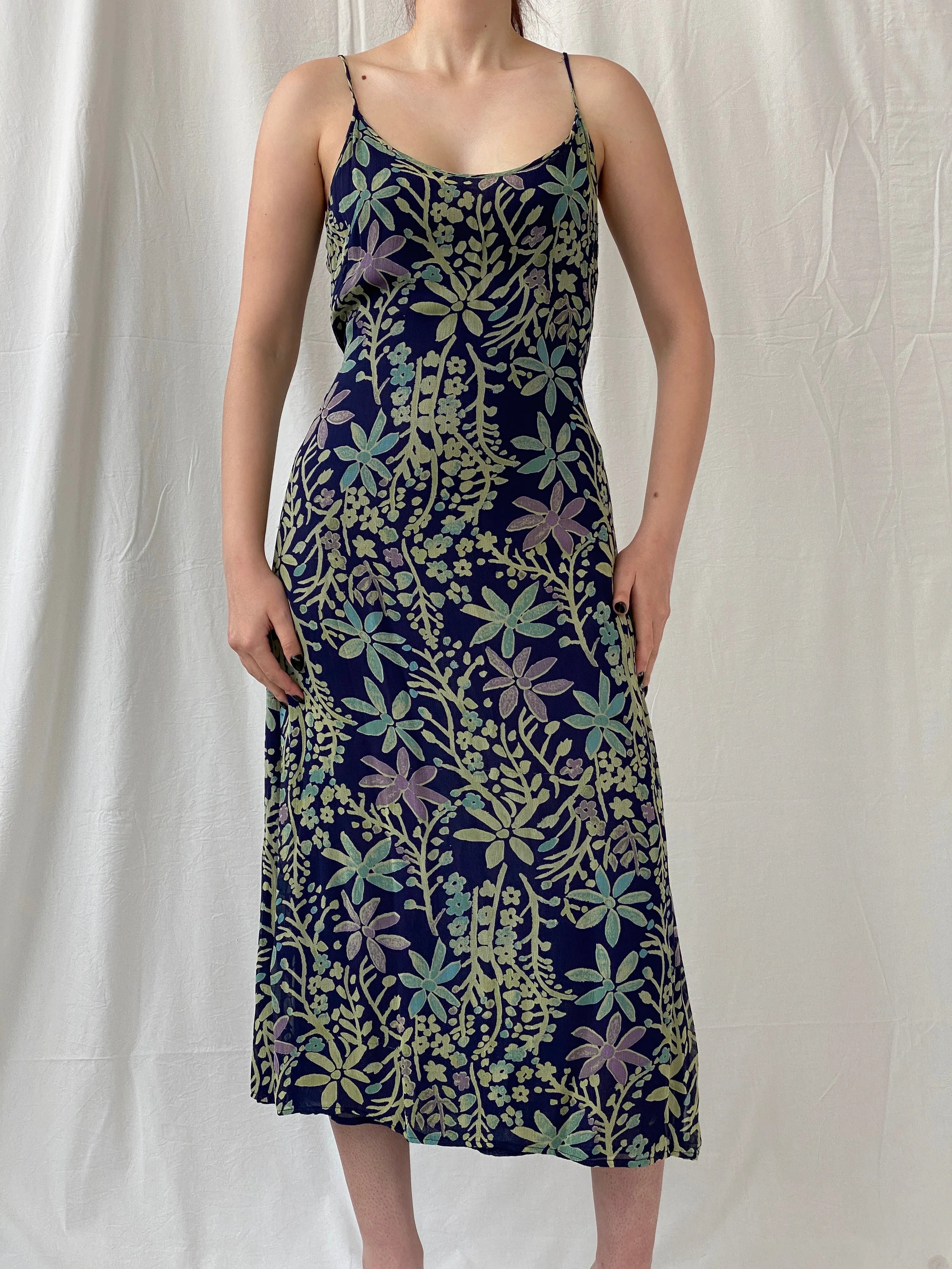 Vintage 90s Kusht Too Floral Navy Spaghetti Strap Slip Maxi Dress - M - Balagan Vintage Maxi Dress Ayah, dress, floral, floral dress, maxi dress
