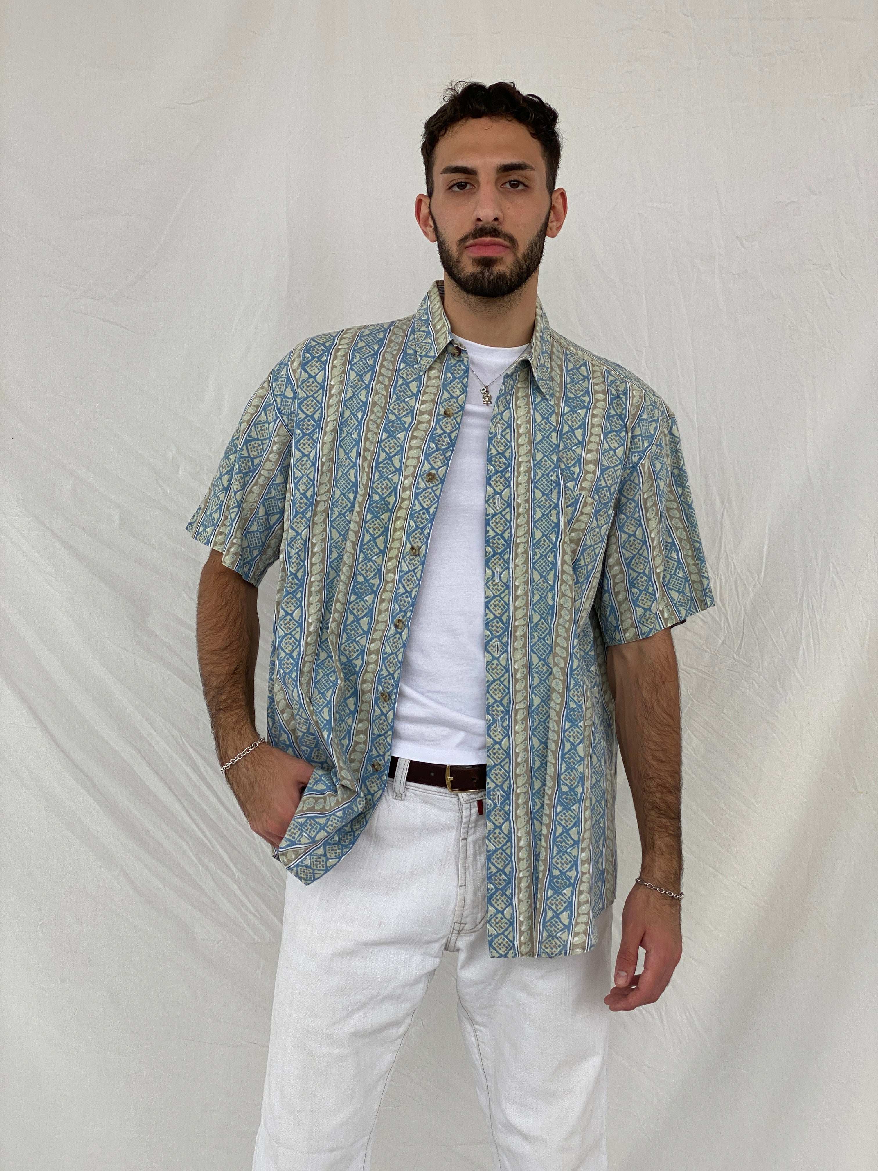 Vintage 90s L.L.Bean Printed Half-Sleeve Blue Shirt - L - Balagan Vintage Half Sleeve Shirt 00s, 90s, Awsam, geometric print, half sleeve shirt, printed shirt