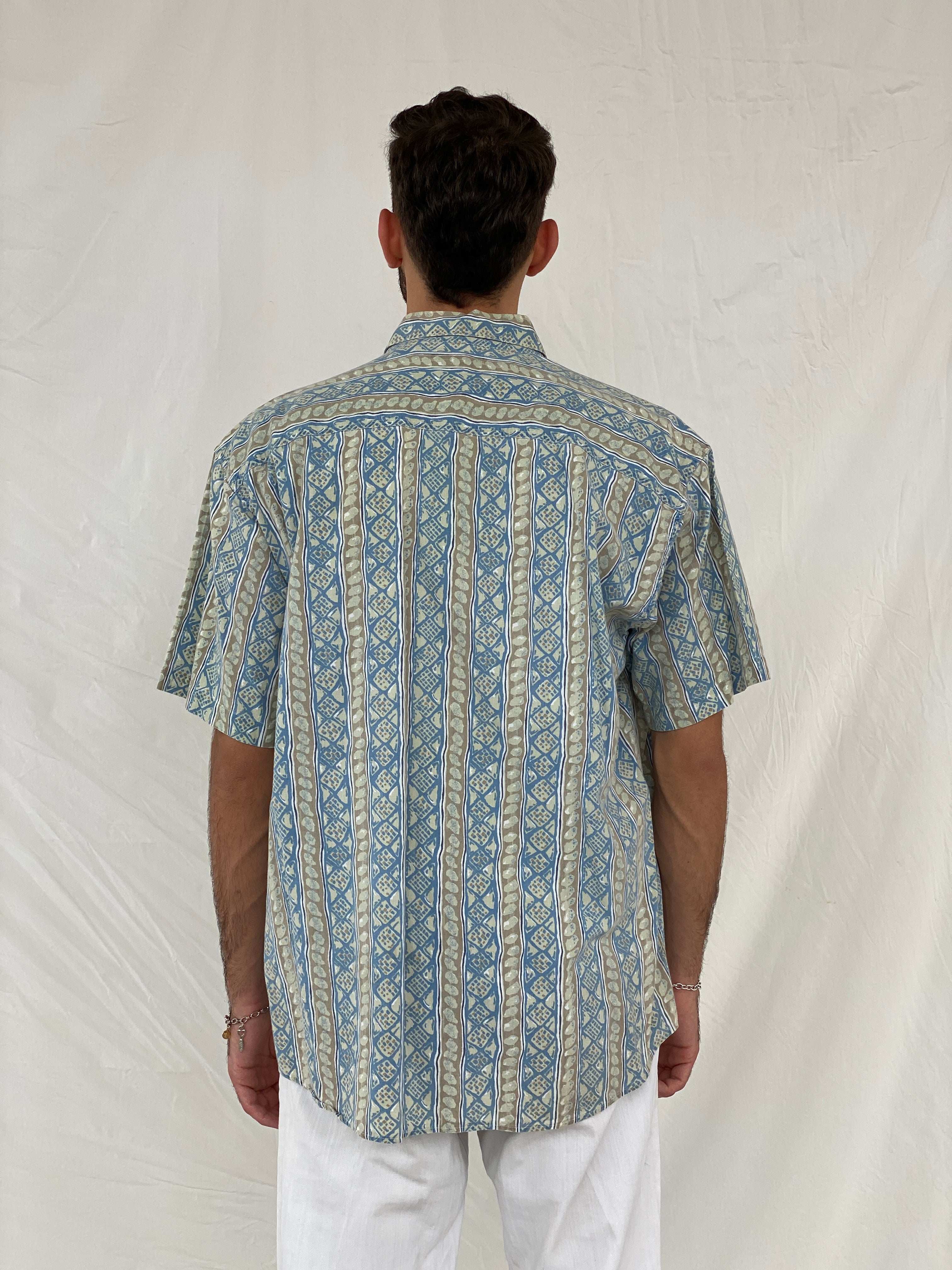 Vintage 90s L.L.Bean Printed Half-Sleeve Blue Shirt - L - Balagan Vintage Half Sleeve Shirt 00s, 90s, Awsam, geometric print, half sleeve shirt, printed shirt