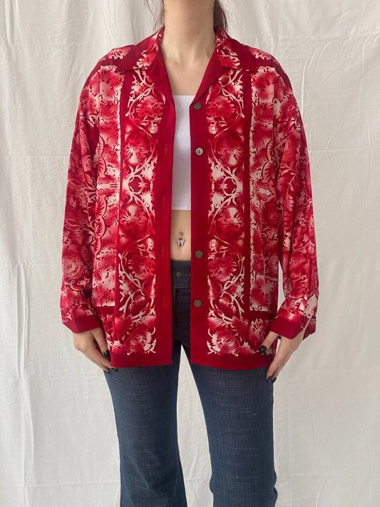 Vintage 90s Le Caviar Red & White Floral Full Sleeve Women’s Shirt - M - Balagan Vintage Full sleeve Shirt 00s, Ayah, floral shirt, shirt, women shirt