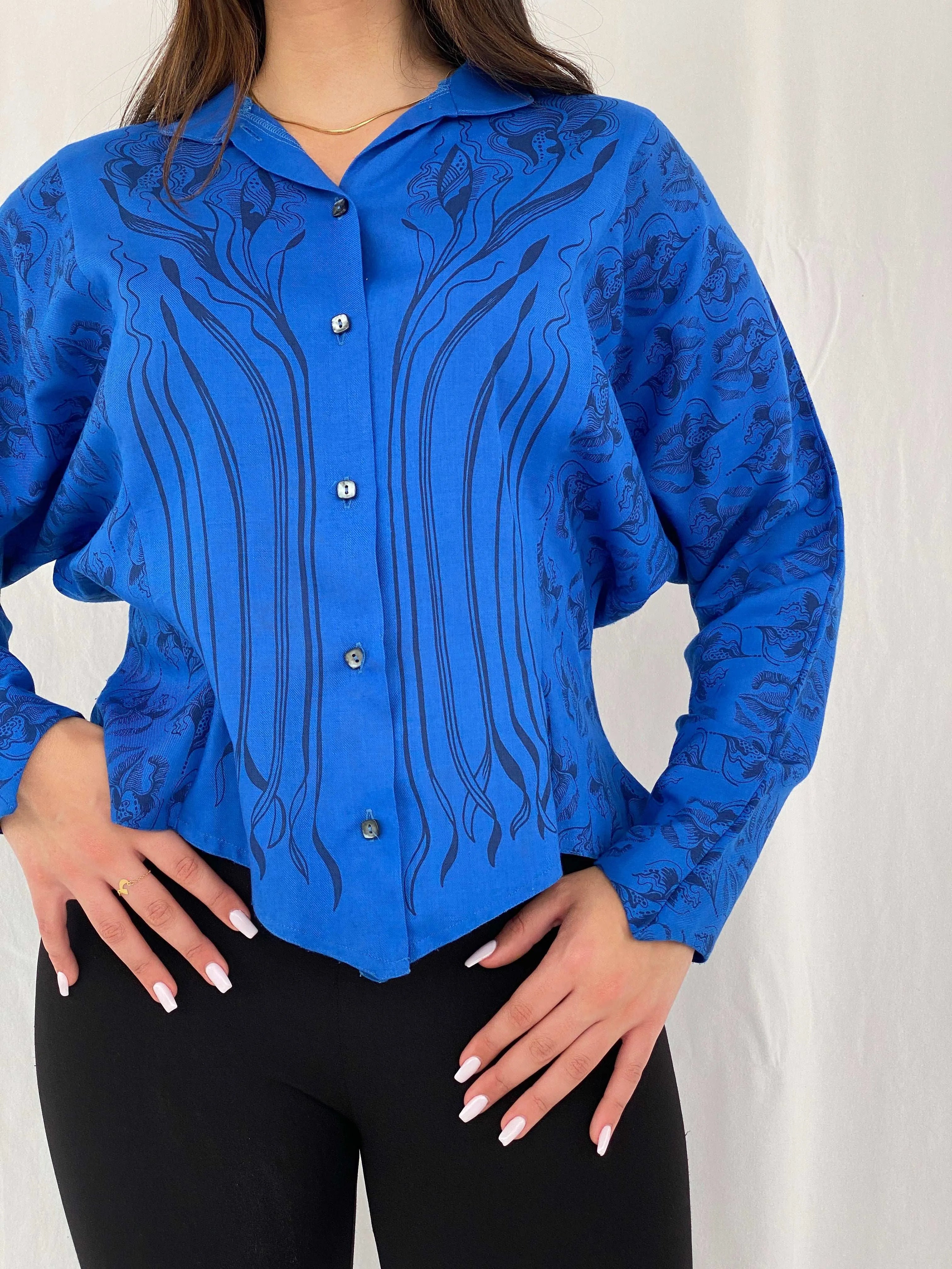 Vintage 90s Lorna Wiles Western Style Blue Shirt Size L - Balagan Vintage Full Sleeve Shirt 00s, cotton shirt, Rama, women shirt