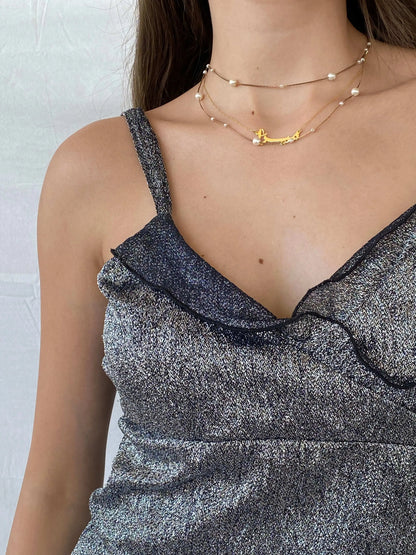 Vintage 90s Malibu Shimmery Silver Party Top with Matching Scarf - M - Balagan Vintage Sleeveless Top 00s, Deals, Mira, shimmer, sleeveless top, women top