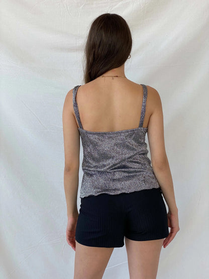 Vintage 90s Malibu Shimmery Silver Party Top with Matching Scarf - M - Balagan Vintage Sleeveless Top 00s, Deals, Mira, shimmer, sleeveless top, women top