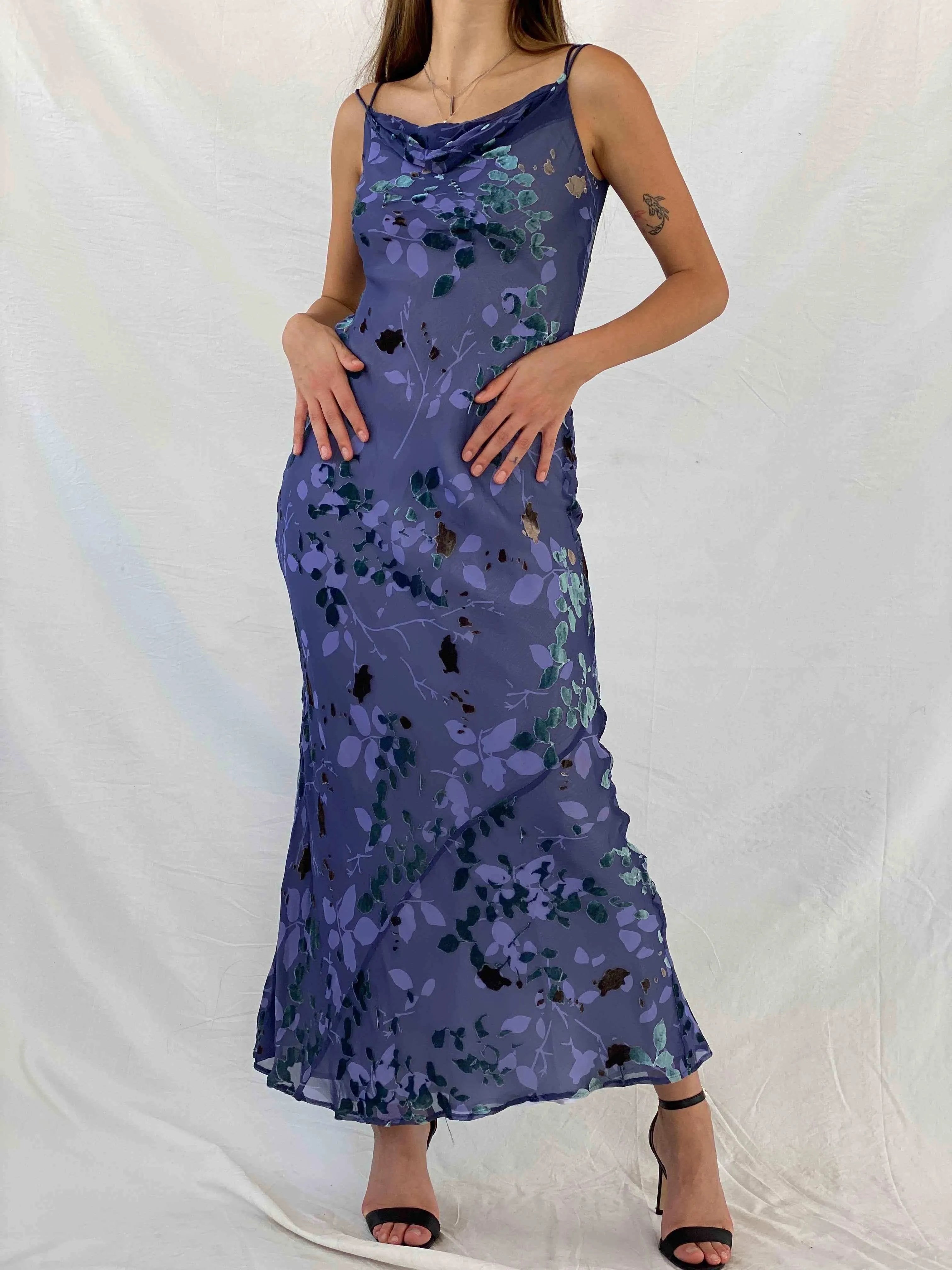 Vintage 90s Monsoon Velvet Floral Patterned Maxi Dress - Balagan Vintage Maxi Dress floral, floral dress, maxi dress, Mira, velvet, Wedding Guest