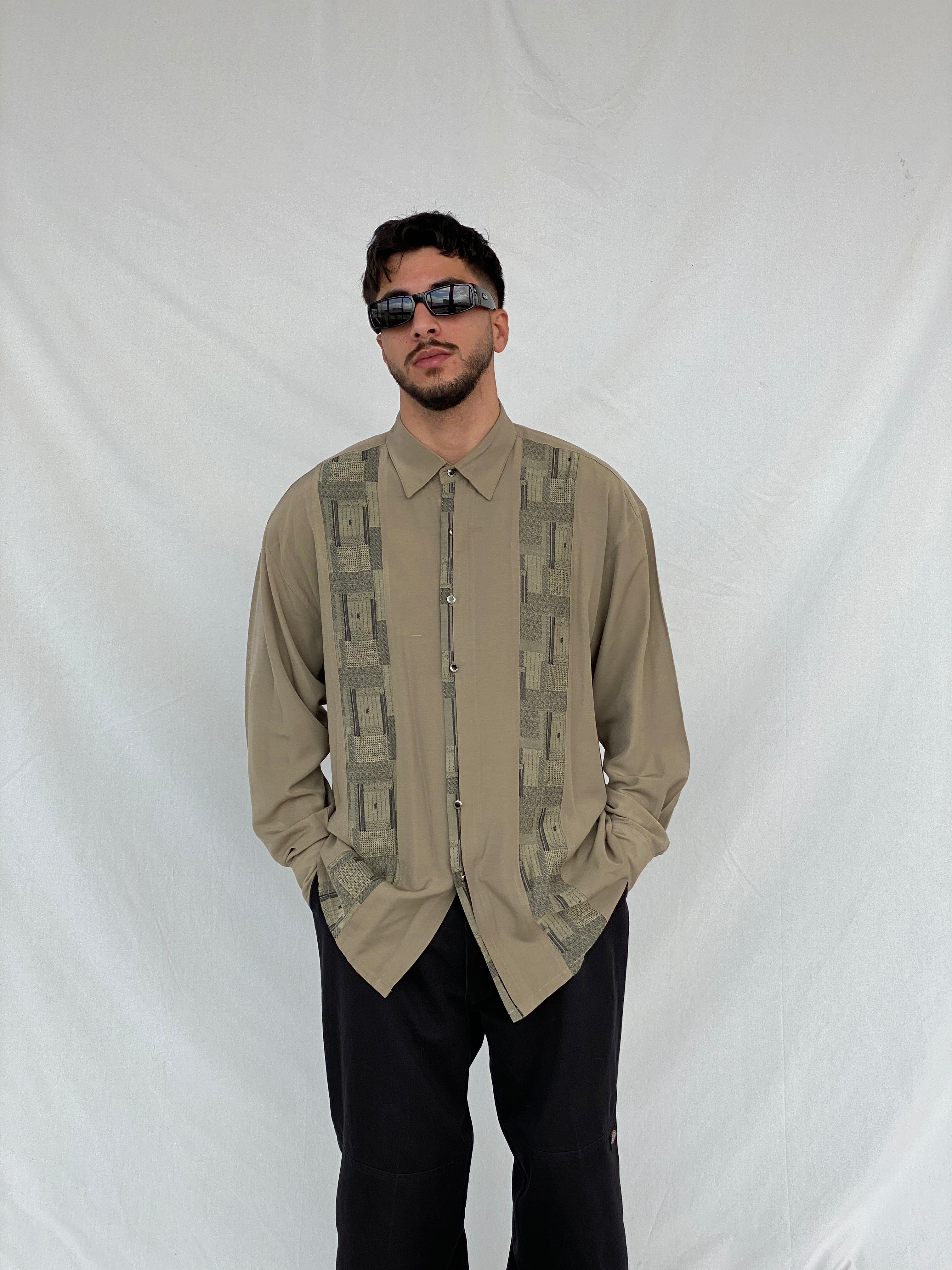 Vintage 90s New Step Men’s Long Sleeve Button Down Shirt with Patterned Stripes - L - Balagan Vintage Full sleeve Shirt 90s, full sleeve shirt, Hamza, mens shirt, NEW IN, printed shirt, winter