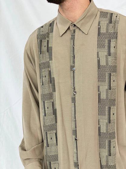 Vintage 90s New Step Men’s Long Sleeve Button Down Shirt with Patterned Stripes - L - Balagan Vintage Full sleeve Shirt 90s, full sleeve shirt, Hamza, mens shirt, printed shirt, winter