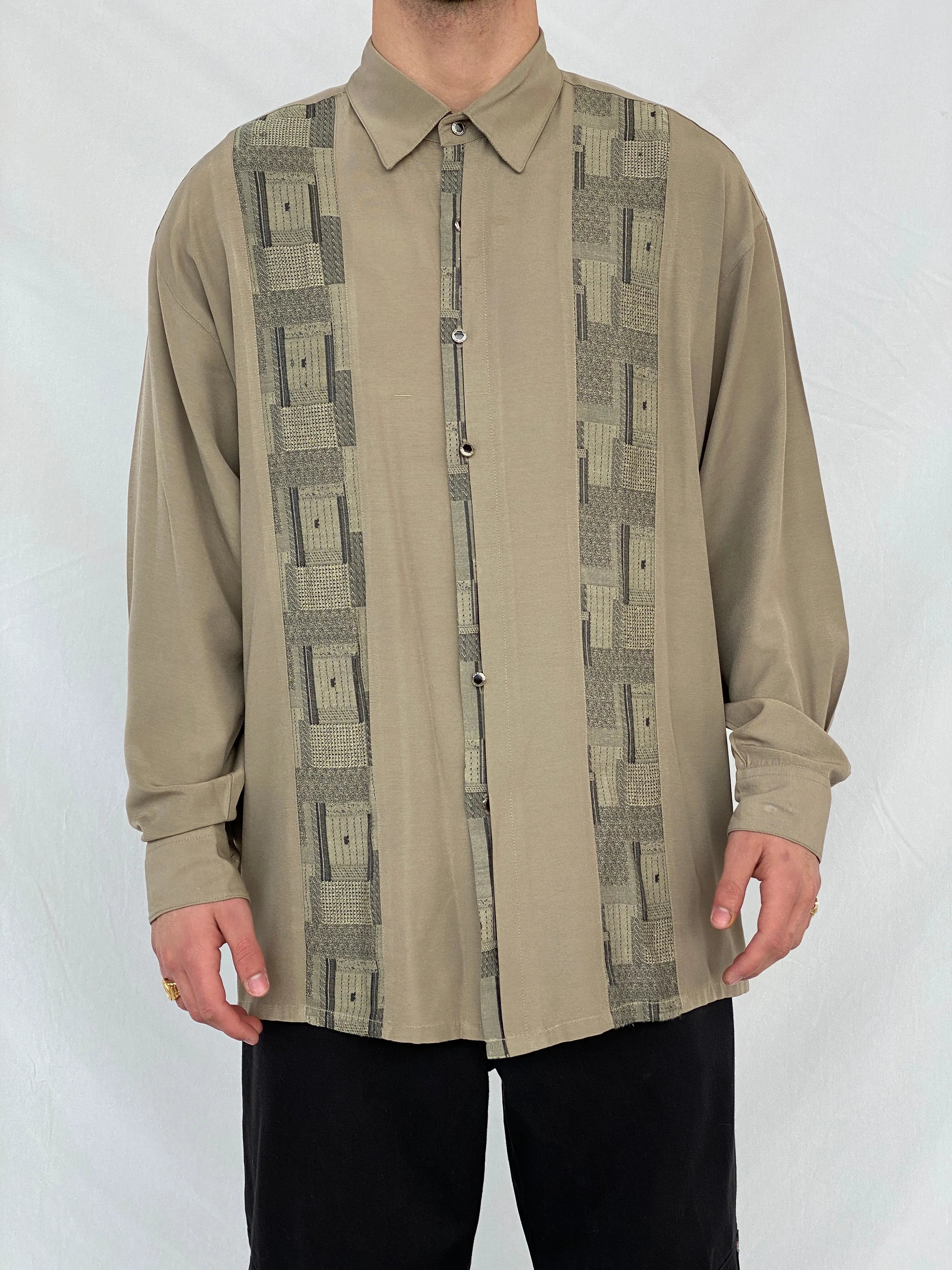 Vintage 90s New Step Men’s Long Sleeve Button Down Shirt with Patterned Stripes - L - Balagan Vintage Full sleeve Shirt 90s, full sleeve shirt, Hamza, mens shirt, printed shirt, winter