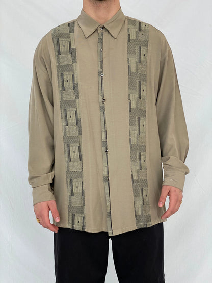 Vintage 90s New Step Men’s Long Sleeve Button Down Shirt with Patterned Stripes - L - Balagan Vintage Full sleeve Shirt 90s, full sleeve shirt, Hamza, mens shirt, printed shirt, winter