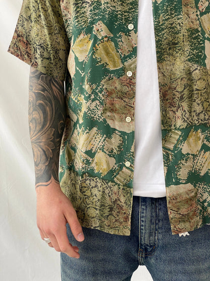 Vintage 90s Oleg Cassini Green Half Sleeve Men‘s Shirt - M - Balagan Vintage Half Sleeve Top 90s, half sleeve shirt, Hamza, mens shirt, winter