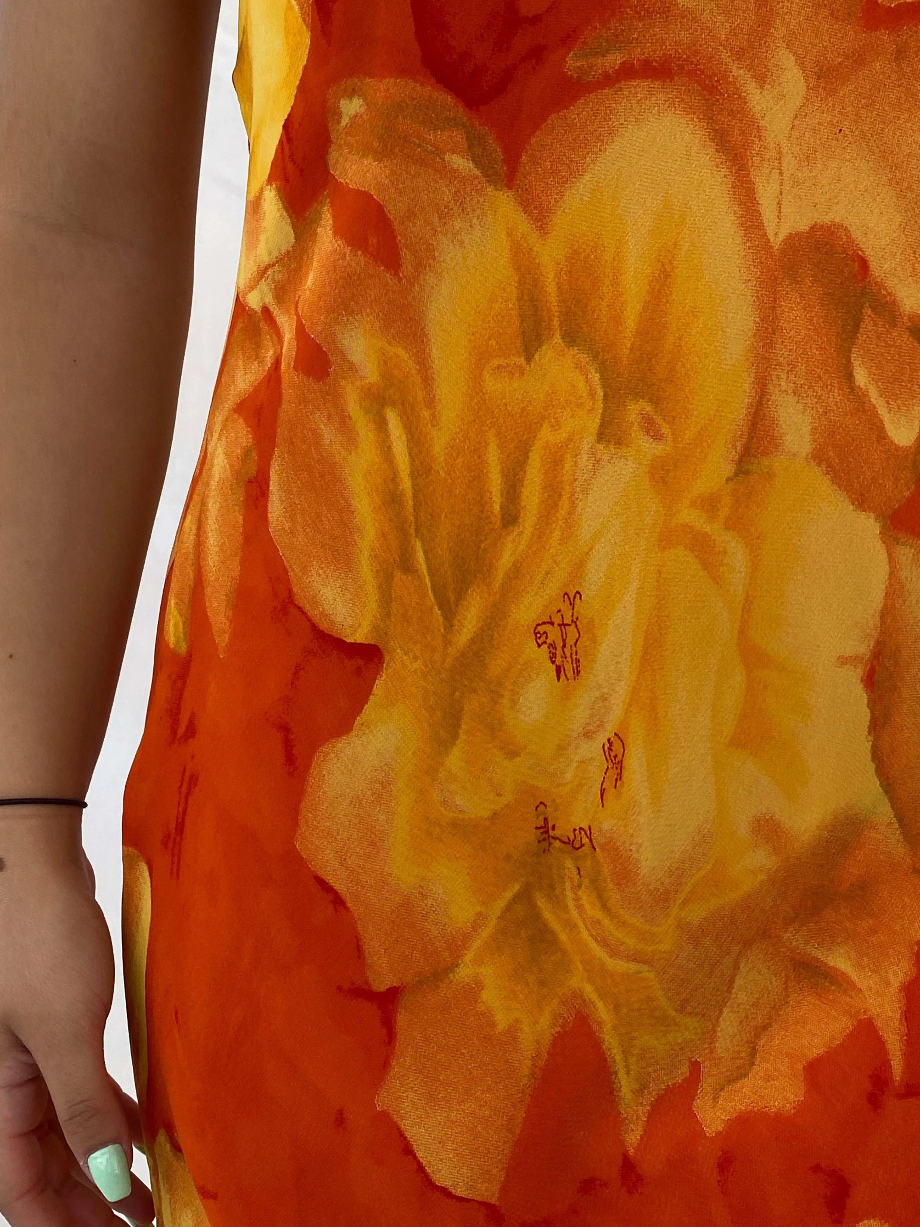Vintage 90s Orange and Yellow Floral Midi Dress - S - Balagan Vintage Midi Dress 00s, 90s dress, Deals, Lana, midi dress, summer
