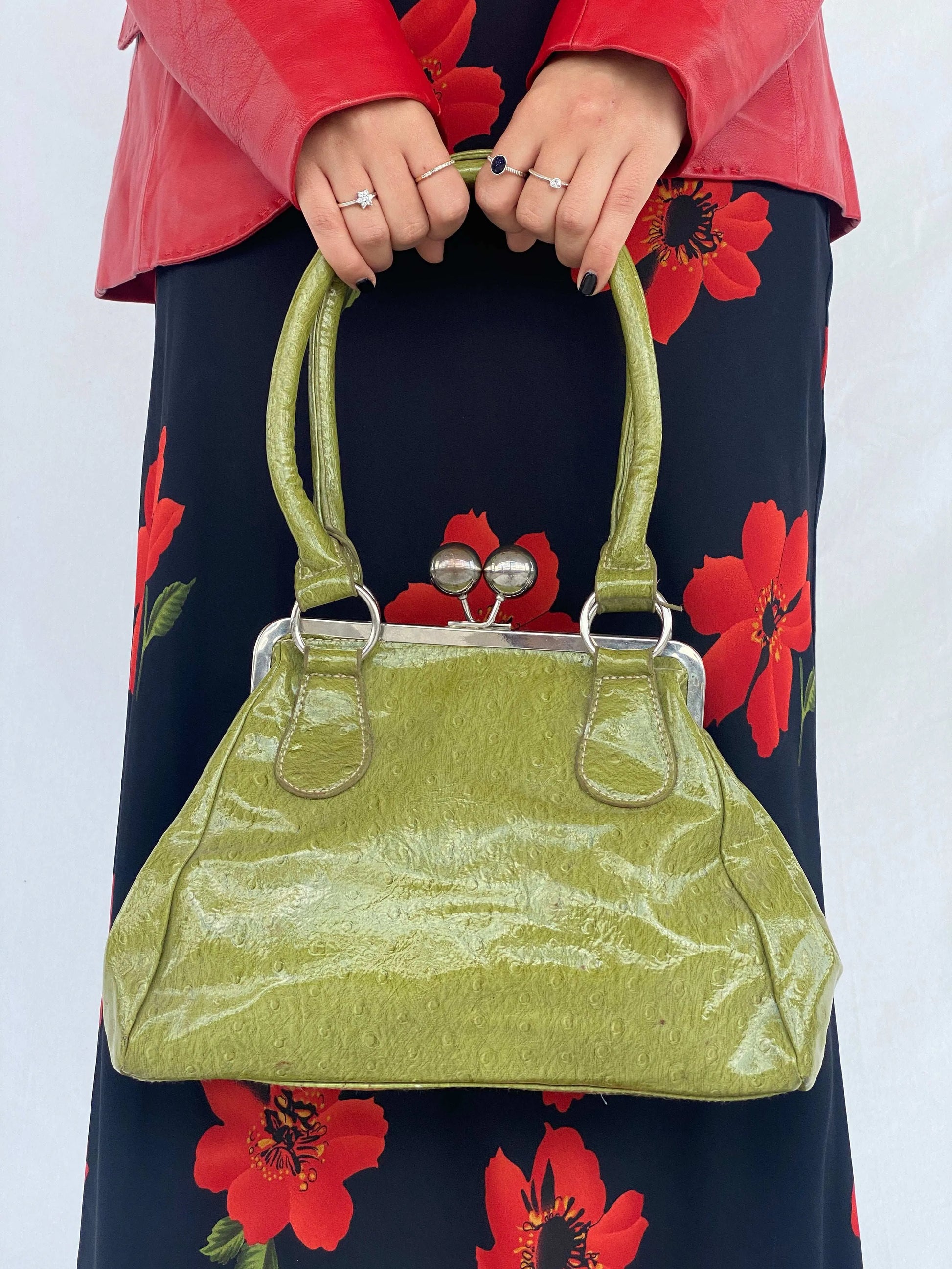 Vintage 90s Per Una Shoulder Bag - Balagan Vintage Shoulder Bag 00s, green, green leather, handbag, shoulder bag