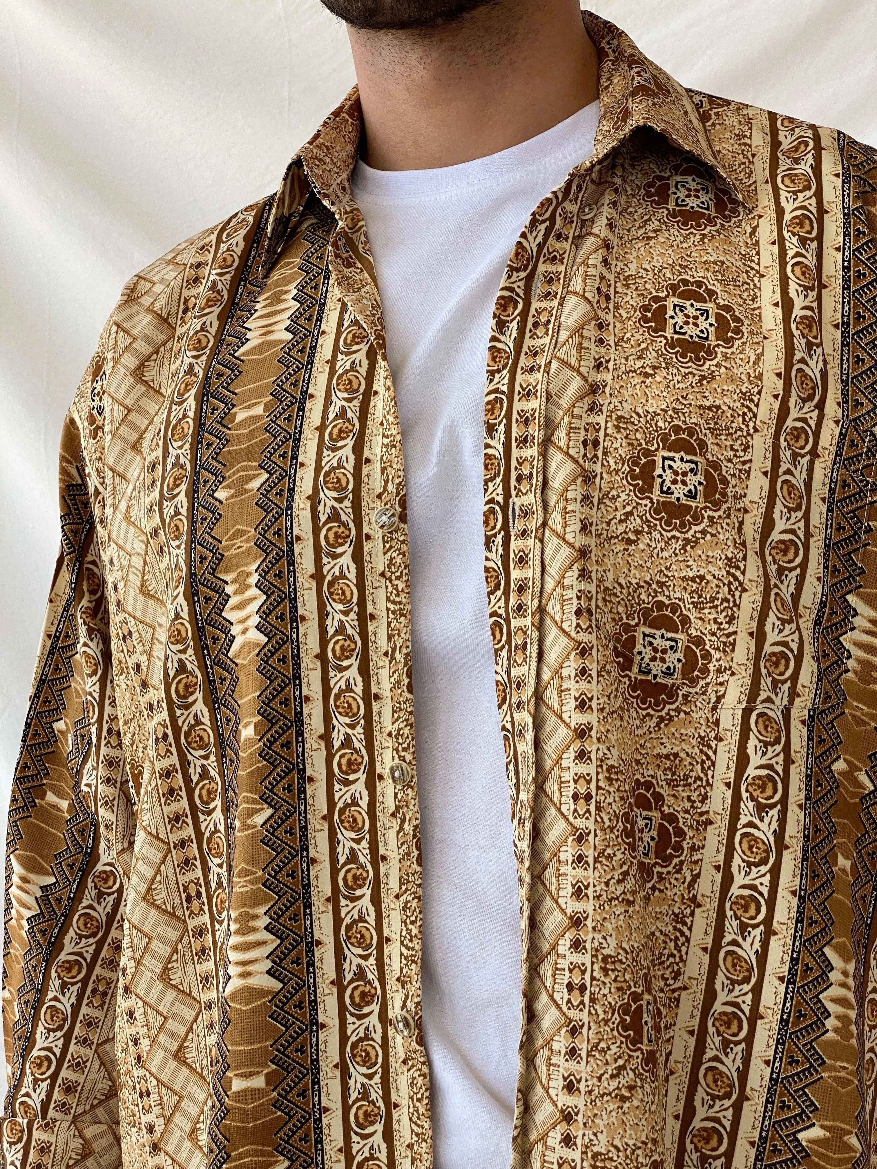 Vintage 90s RG Club Neutral Tone Full Sleeve Shirt - L - Balagan Vintage Full sleeve Shirt 90s, full sleeve shirt, mens shirt, printed shirt, Ramez