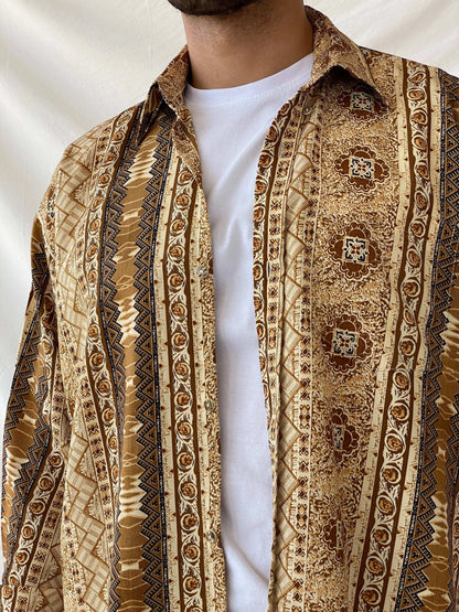 Vintage 90s RG Club Neutral Tone Full Sleeve Shirt - L - Balagan Vintage Full sleeve Shirt 90s, full sleeve shirt, mens shirt, printed shirt, Ramez