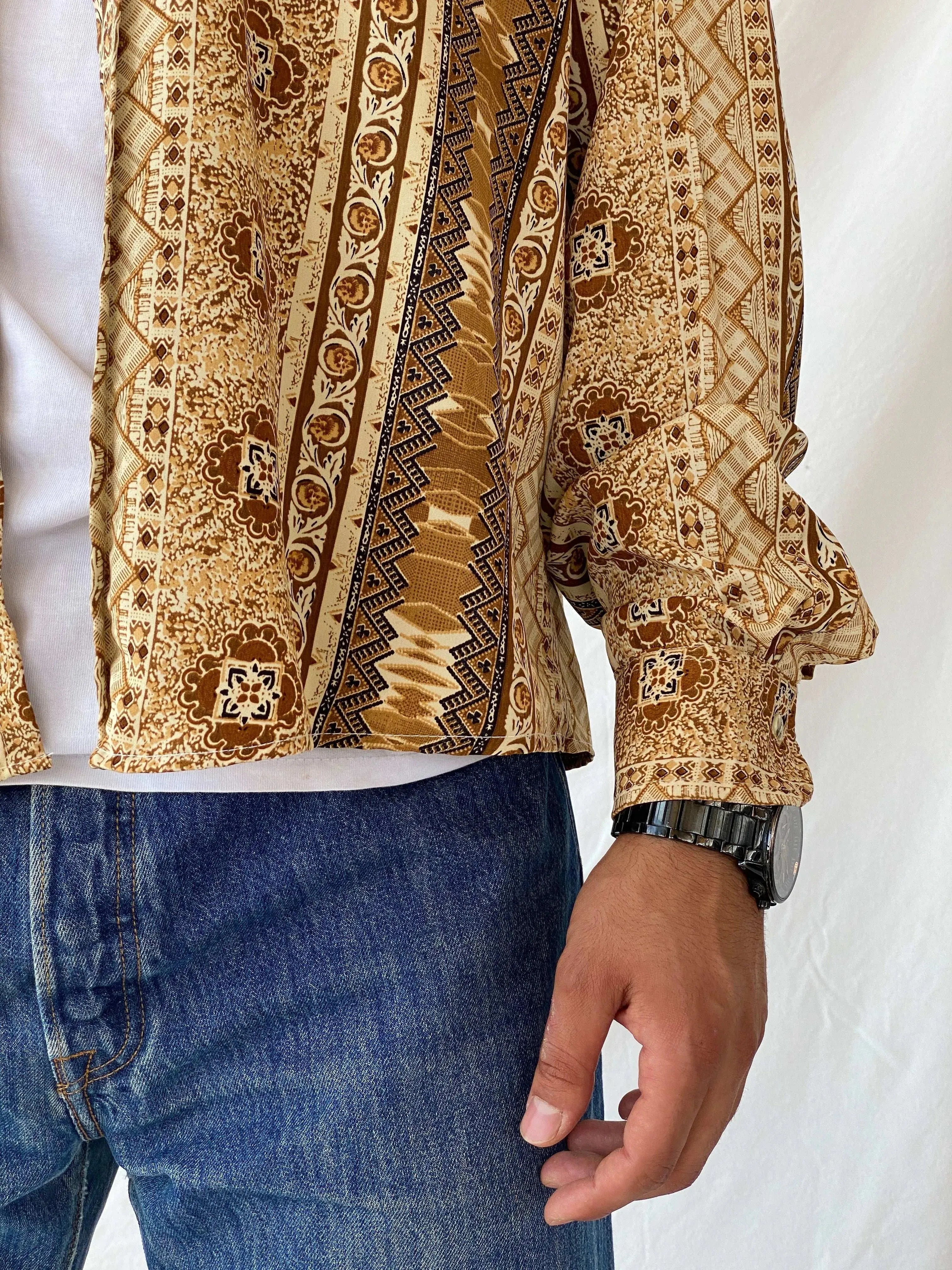Vintage 90s RG Club Neutral Tone Full Sleeve Shirt - L - Balagan Vintage Full sleeve Shirt 90s, full sleeve shirt, mens shirt, printed shirt, Ramez