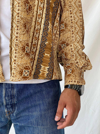 Vintage 90s RG Club Neutral Tone Full Sleeve Shirt - L - Balagan Vintage Full sleeve Shirt 90s, full sleeve shirt, mens shirt, printed shirt, Ramez
