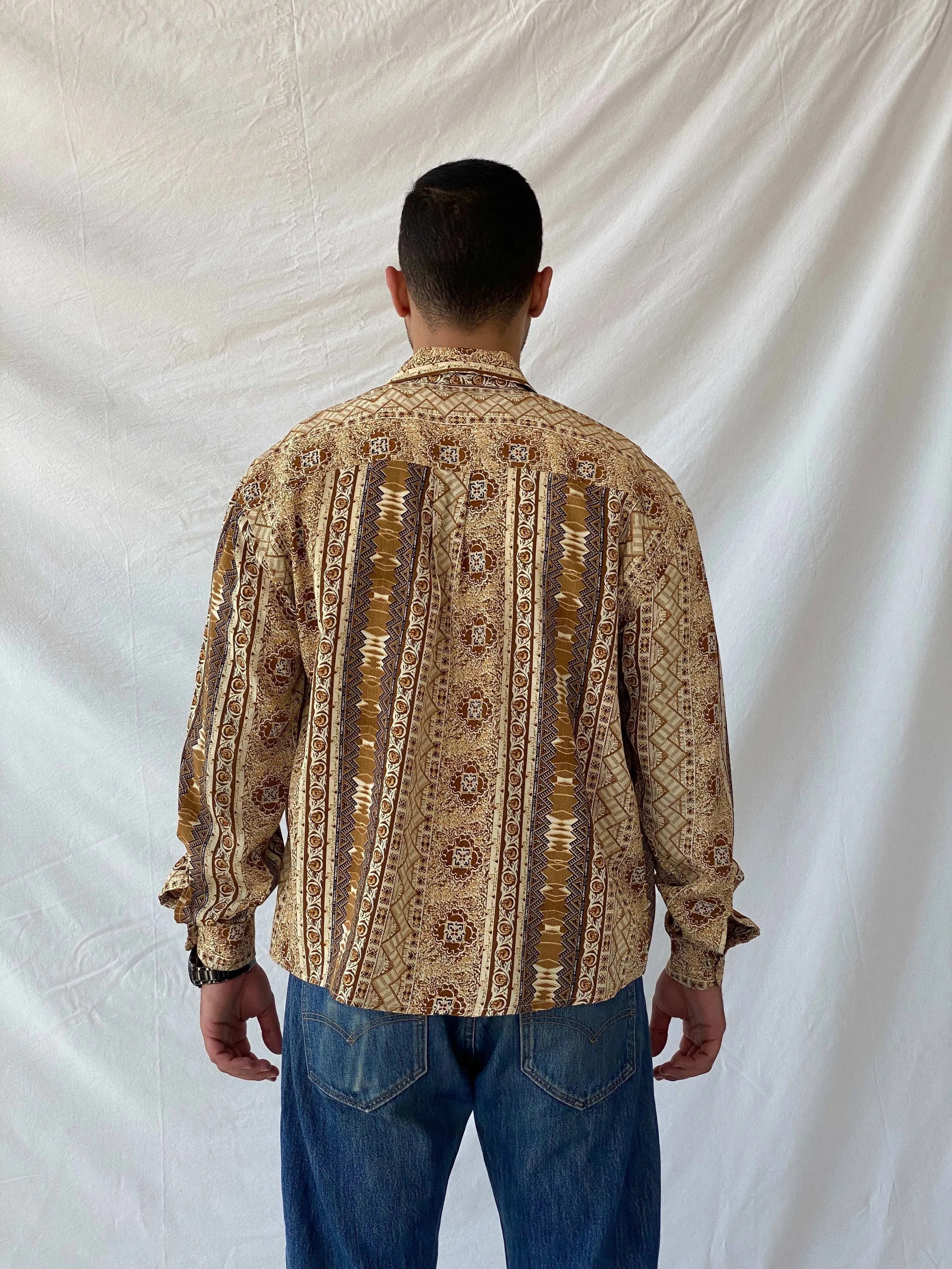 Vintage 90s RG Club Neutral Tone Full Sleeve Shirt - L - Balagan Vintage Full sleeve Shirt 90s, full sleeve shirt, mens shirt, printed shirt, Ramez