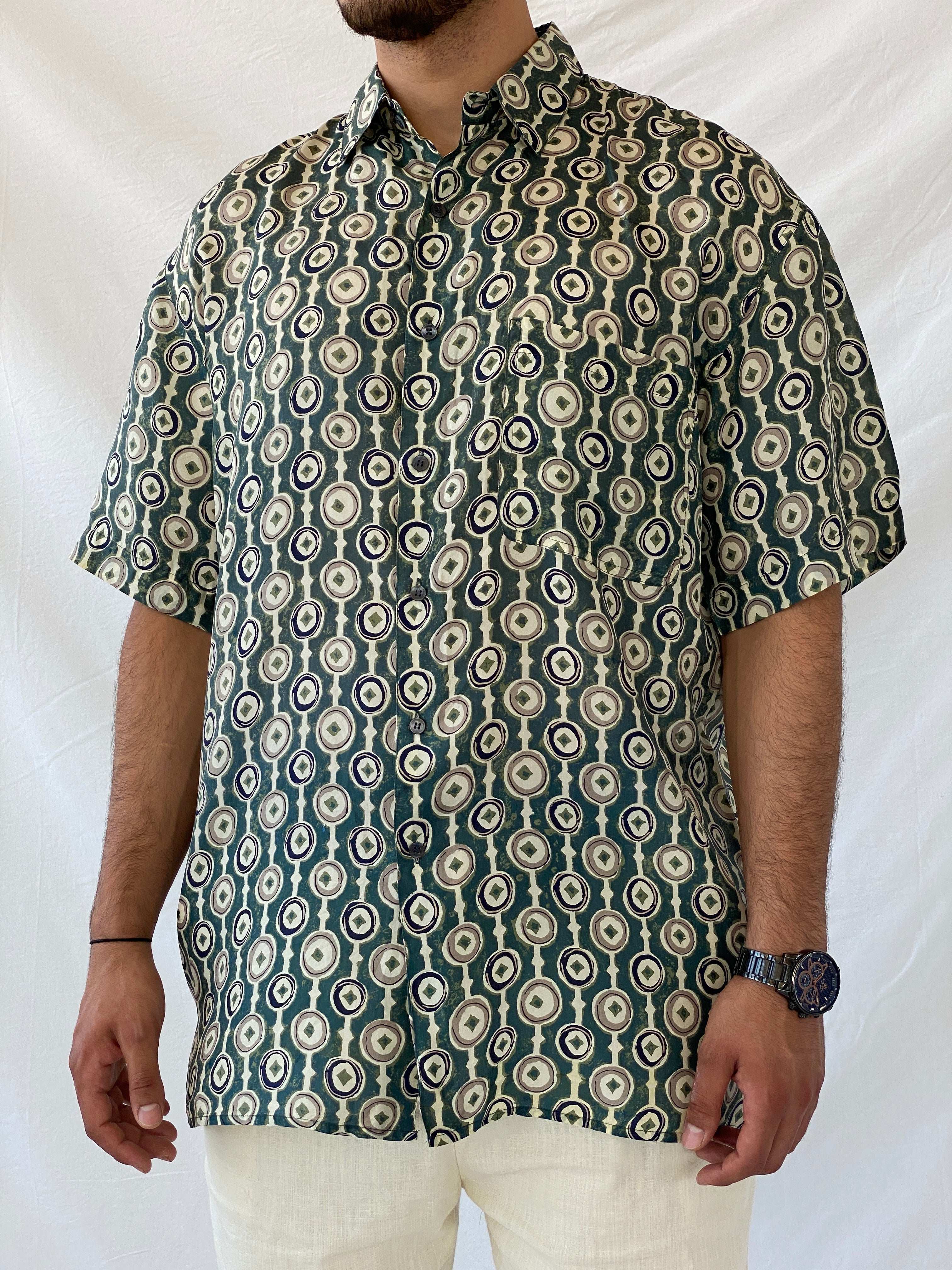 Vintage 90s Robert Stock Half Sleeve Silk Shirt - L - Balagan Vintage Half Sleeve Top 90s, half sleeve shirt, mens shirt, printed shirt, printed silk shirt, Ramez, silk shirt