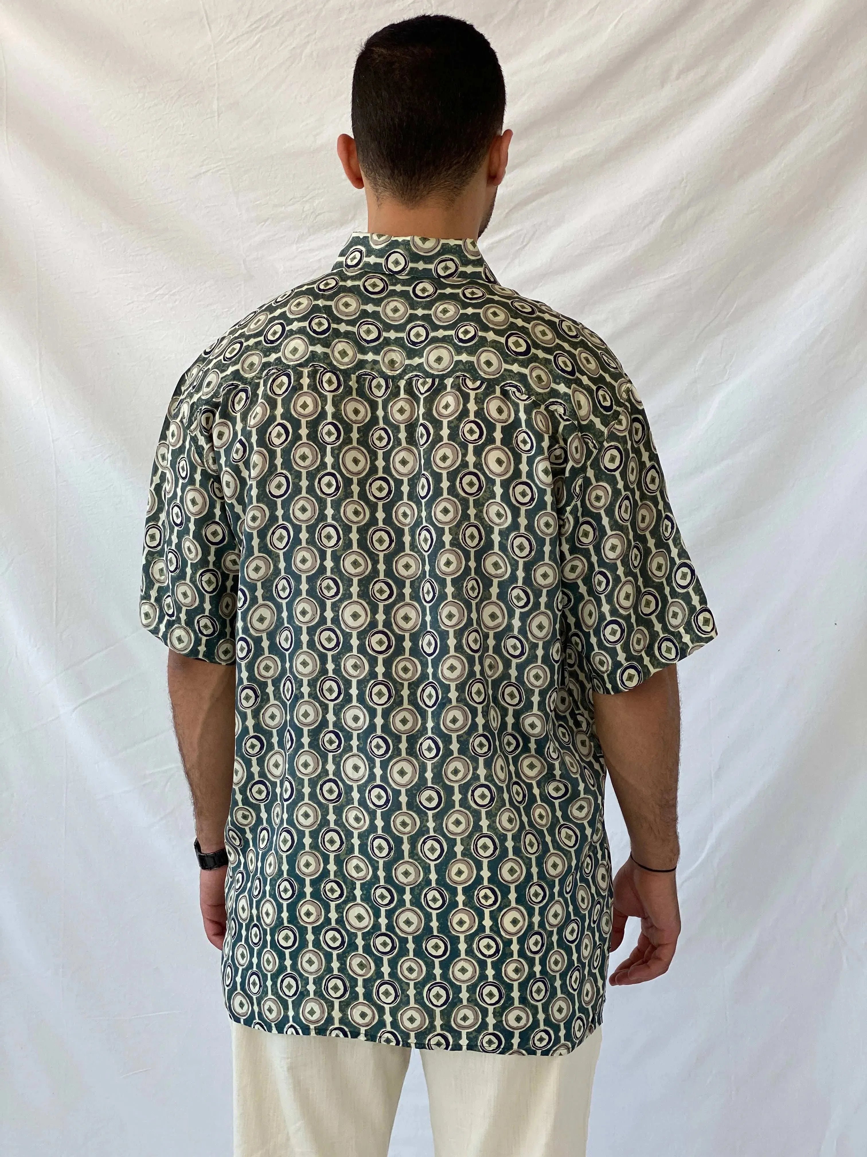 Vintage 90s Robert Stock Half Sleeve Silk Shirt - L - Balagan Vintage Half Sleeve Top 90s, half sleeve shirt, mens shirt, printed shirt, printed silk shirt, Ramez, silk shirt
