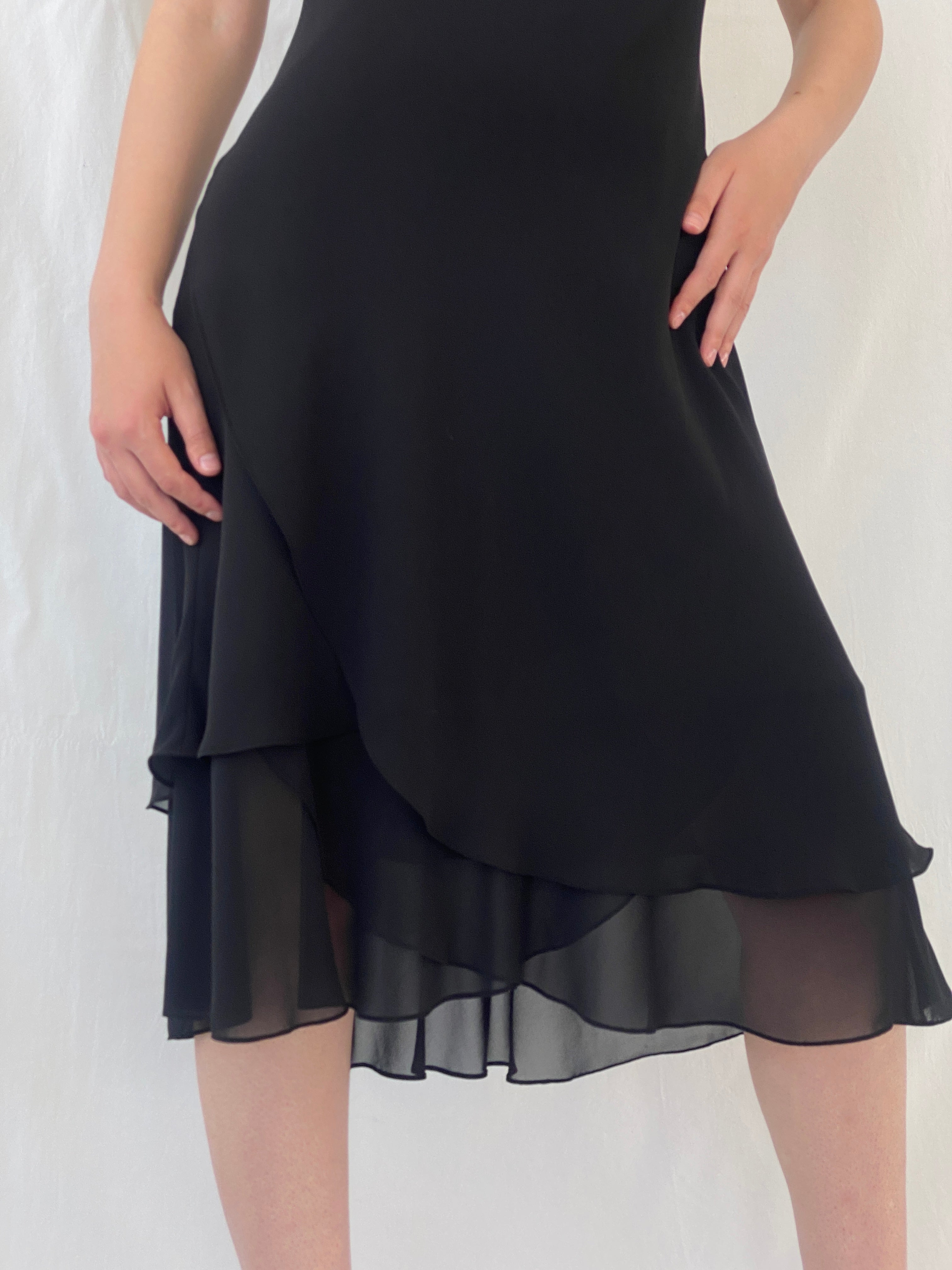 Vintage 90s Romantic Black Midi Short Sleeve Cowl Neck Dress - L - Balagan Vintage Midi Dress 90s, Ayah, black dress, dress, midi dress, vintage dress, Wedding Guest
