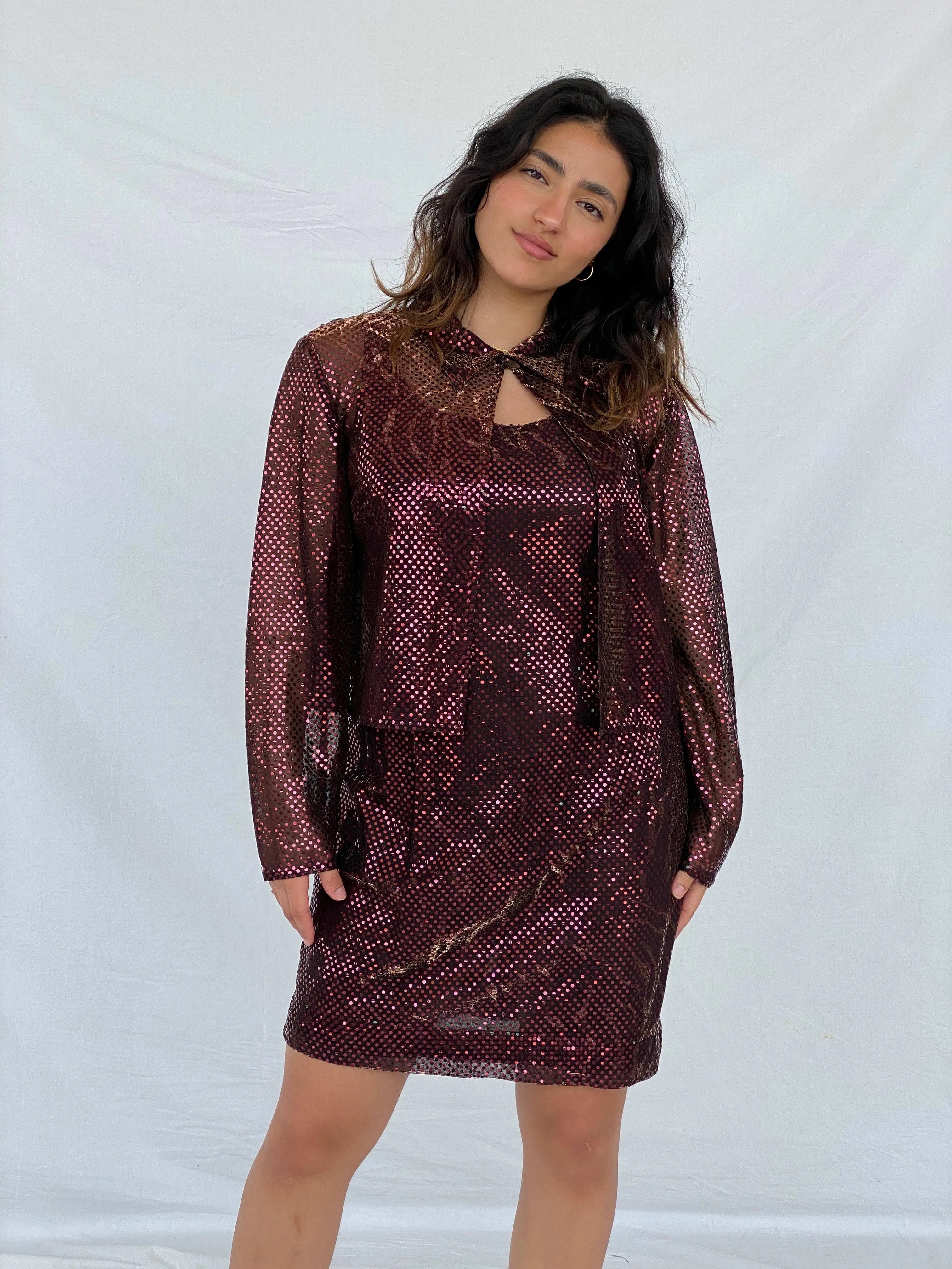 Vintage 90s Sequined Mesh Party Dress Set - Size L - Balagan Vintage Midi Dress 90s, 90s dress, dress, Lana, vintage dress