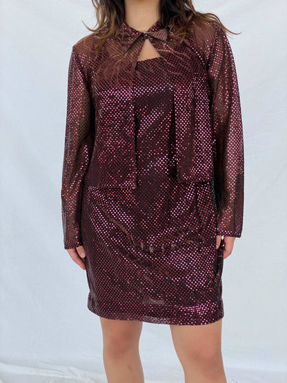 Vintage 90s Sequined Mesh Party Dress Set - Size L - Balagan Vintage Midi Dress 90s, 90s dress, dress, Lana, vintage dress