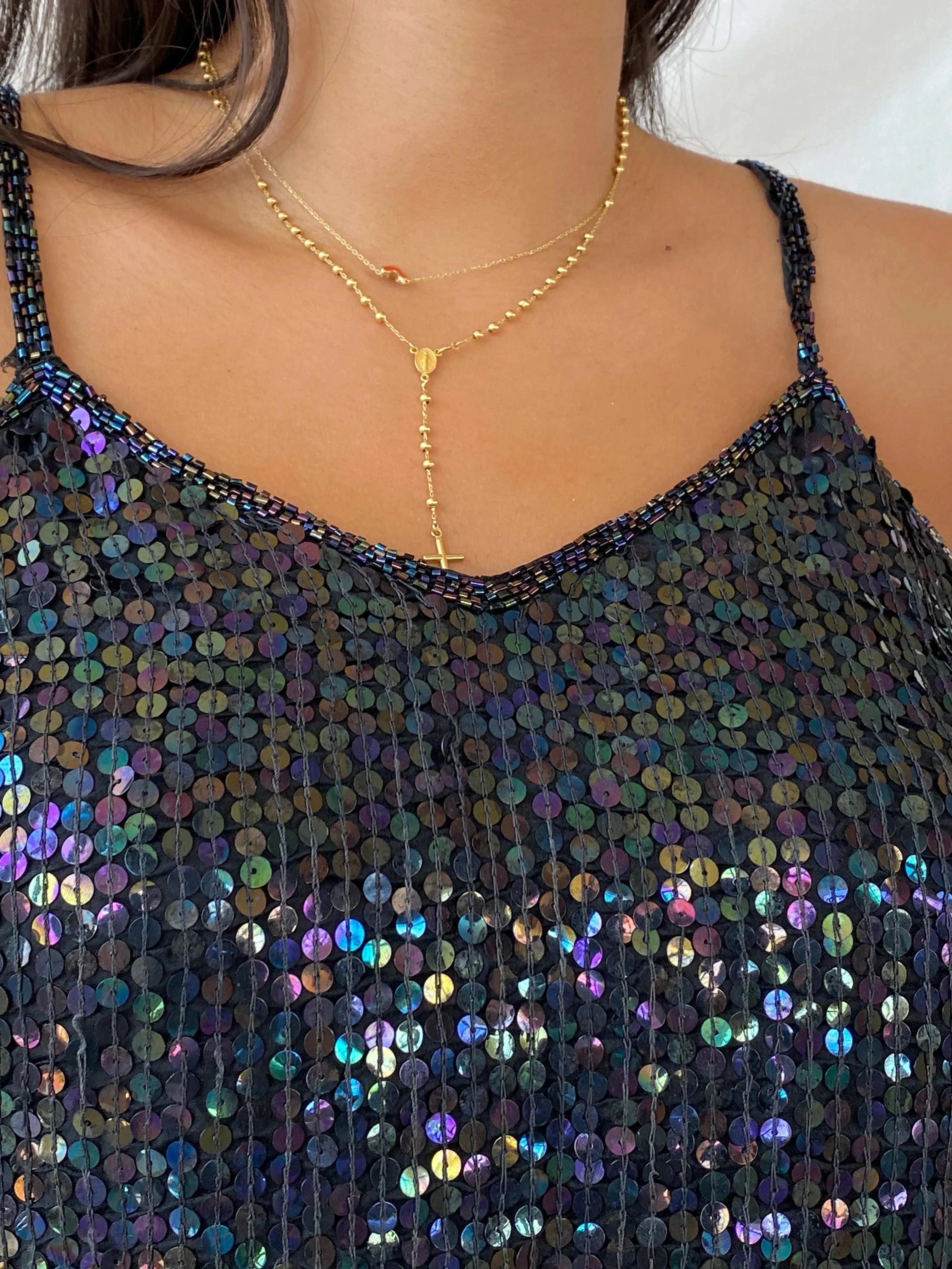 Vintage 90s Sequined Silk Cami Top - M - Balagan Vintage Cami Cami, Lana, shimmer, summer
