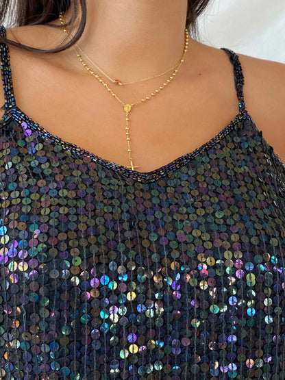 Vintage 90s Sequined Silk Cami Top - M - Balagan Vintage Cami Cami, Deals, Lana, shimmer, summer