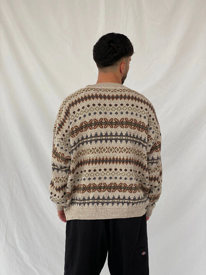 Vintage 90s St. John’s Bay Men’s Cream Western Patterned Knitted Sweater - 3XL - Balagan Vintage Sweater 90s, Hamza, knitted sweater, sweater, winter