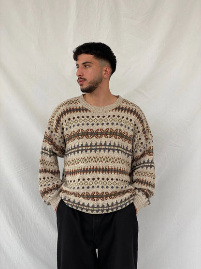 Vintage 90s St. John’s Bay Men’s Cream Western Patterned Knitted Sweater - 3XL - Balagan Vintage Sweater 90s, Hamza, knitted sweater, sweater, winter