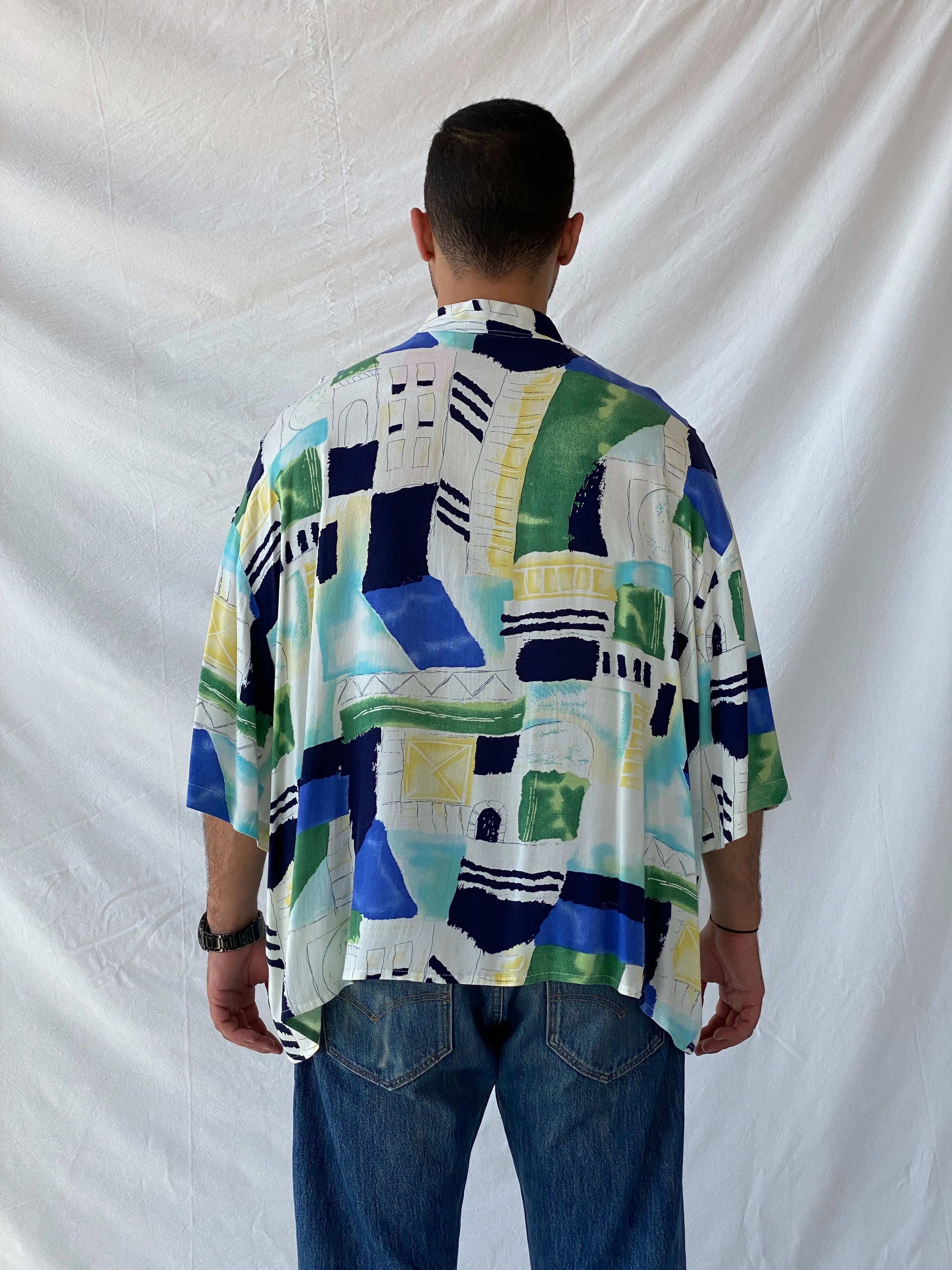 Vintage 90s Streetwear Alan Stuart Cropped Abstract Polo Shirt - 2XL - Balagan Vintage Half Sleeve Top 90s, graphic top, men top, Ramez