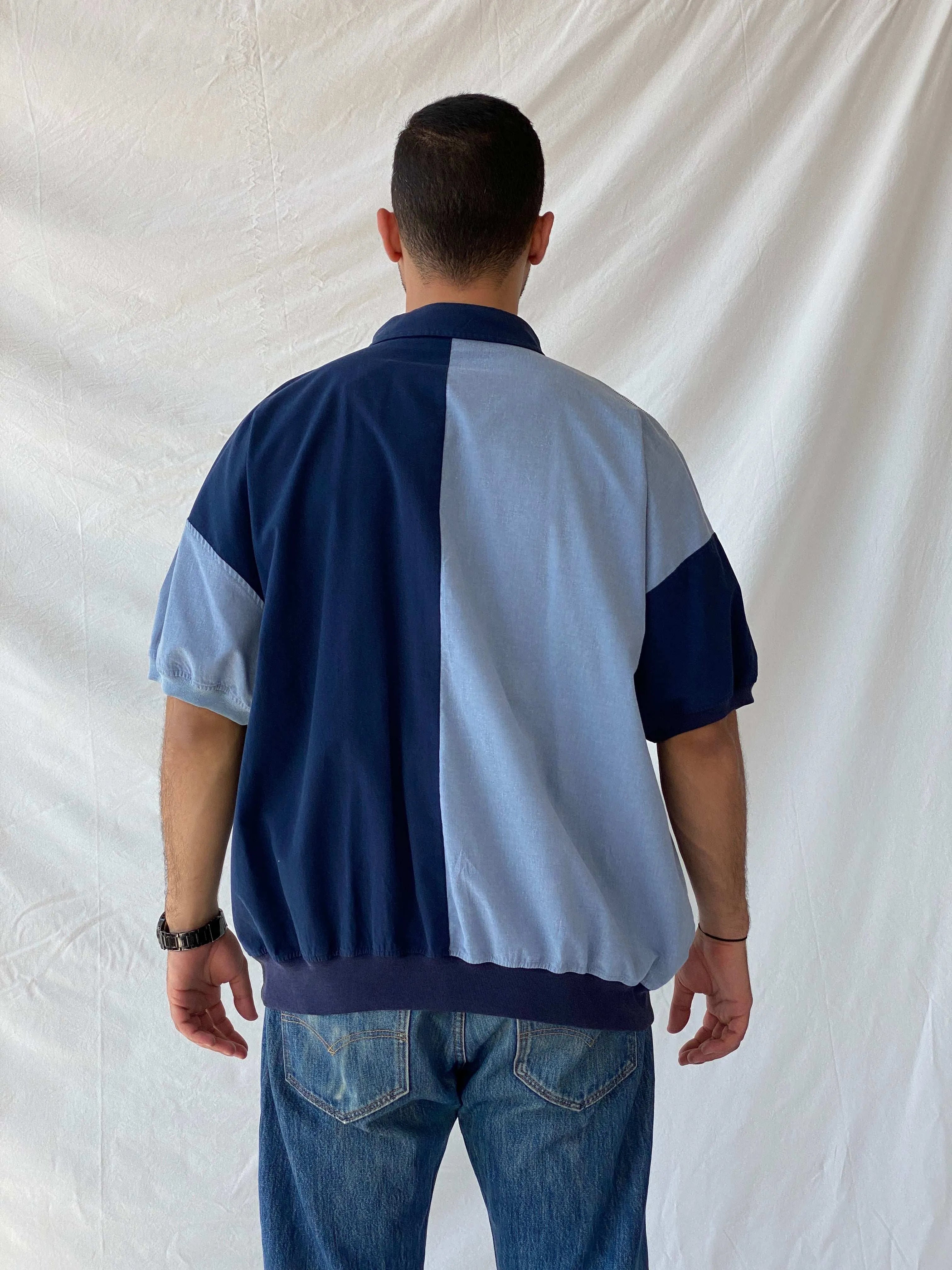 Vintage 90s Streetwear Alexxus Blue Men’s Polo Shirt - 2XL - Balagan Vintage Half Sleeve Top 90s, geometric print, graphic top, men top, Ramez, striped, striped shirt