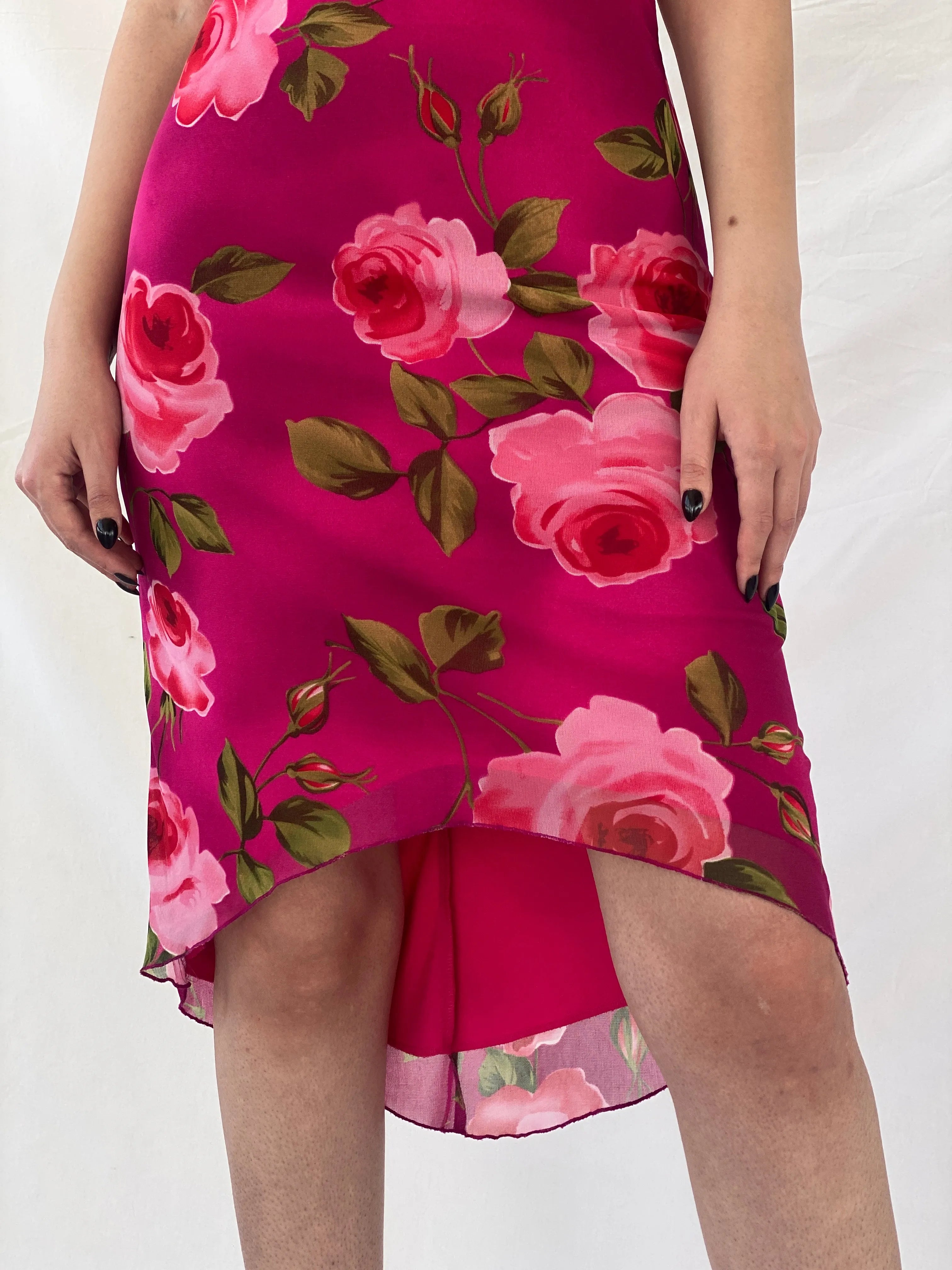 Vintage 90s Tropical Floral Midi Pink Sleeveless Dress - M - Balagan Vintage Midi Dress Ayah, dress, floral, floral dress, midi dress, NEW IN