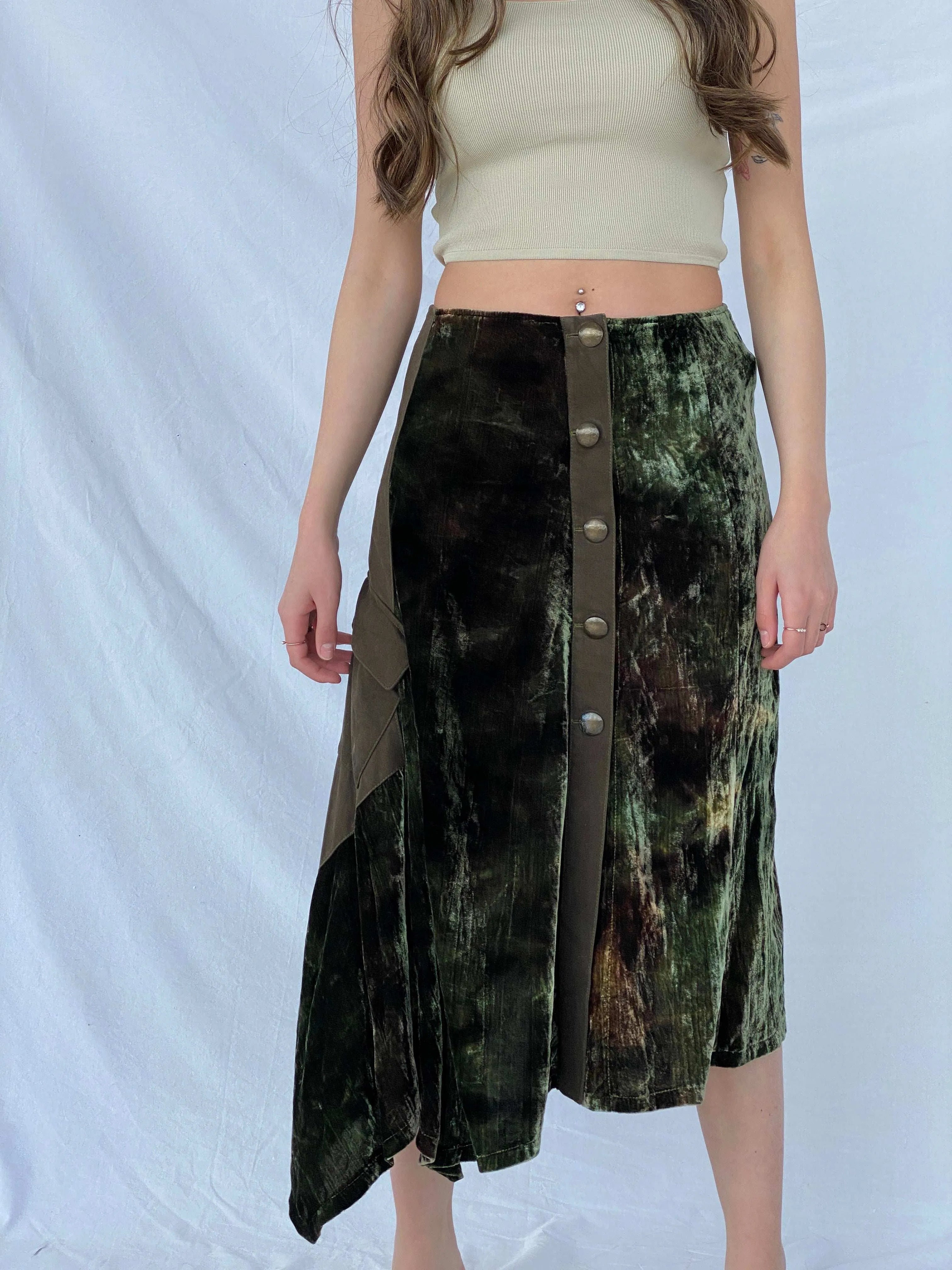 Vintage 90s TUZZI Velvet Asymmetrical Midi Skirt - Size M - Balagan Vintage 90s, midi skirt, Mira, velvet
