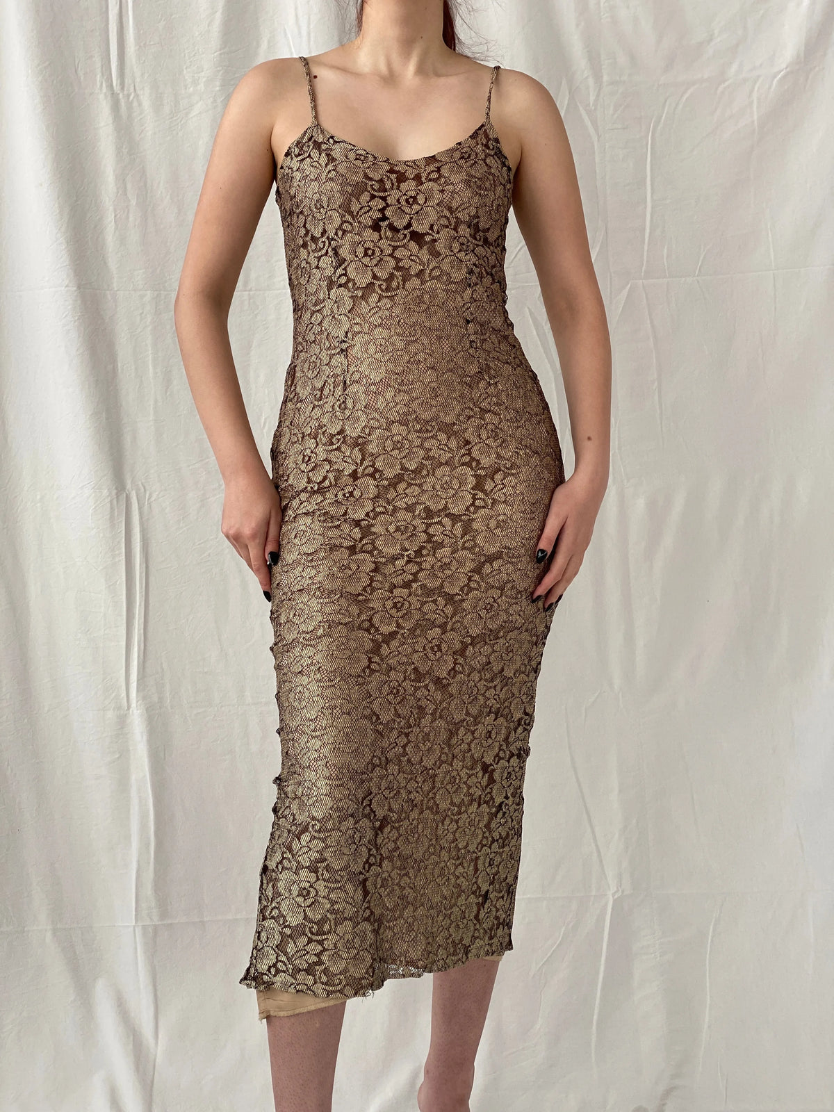 90s maxi slip dress Wallis Lace Women's 90s Vintage Contempo Casuals BRIDE Size/Fit Colour:Brown