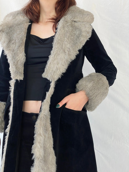 Vintage 90s Wild Rose Penny Lane Black Faux Grey Fur Afghan Style Coat - M - Balagan Vintage Coat 00s, Afghan style, Ayah, coat, Coats&Jackets, consignment, Janan, vintage coat, winter, Women's Coats