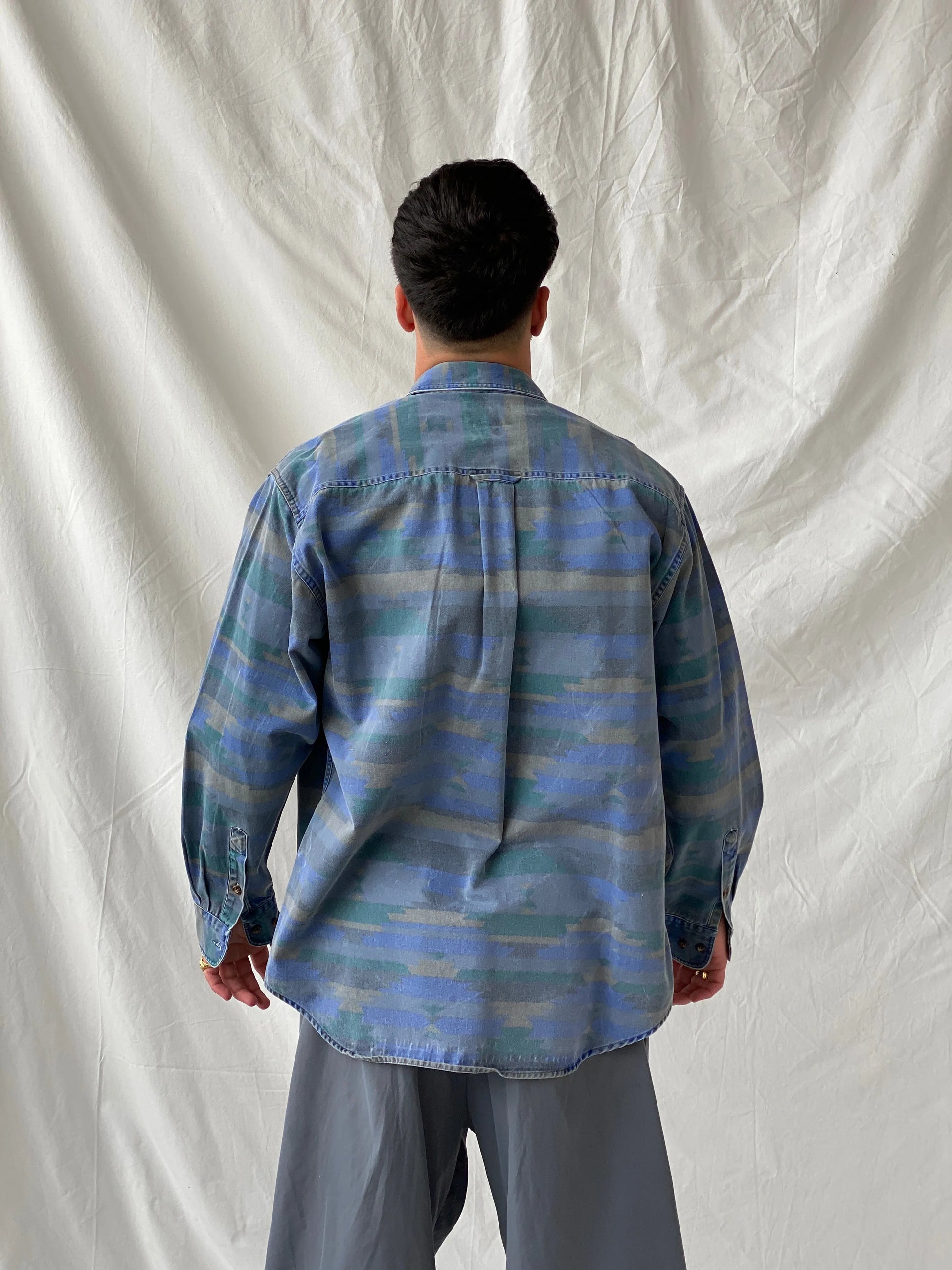 Vintage 90s Woolrich Men’s Long Sleeve Blue Cotton Button Down Shirt - L - Balagan Vintage Full Sleeve Shirt cotton shirt, cowboy, full sleeve shirt, Hamza, printed shirt, shirt