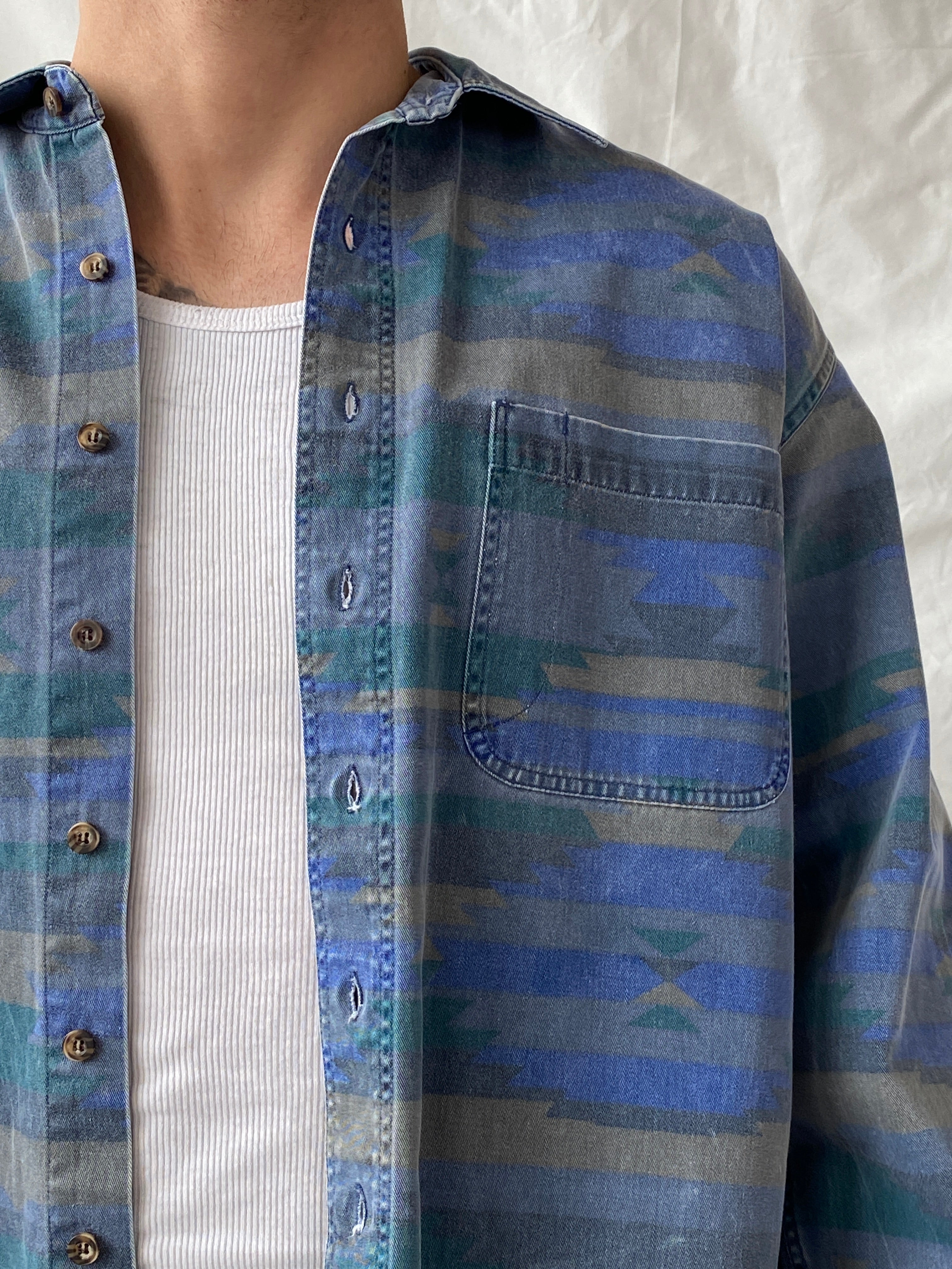 Vintage 90s Woolrich Men’s Long Sleeve Blue Cotton Button Down Shirt - L - Balagan Vintage Full Sleeve Shirt cotton shirt, cowboy, full sleeve shirt, Hamza, NEW IN, printed shirt, shirt