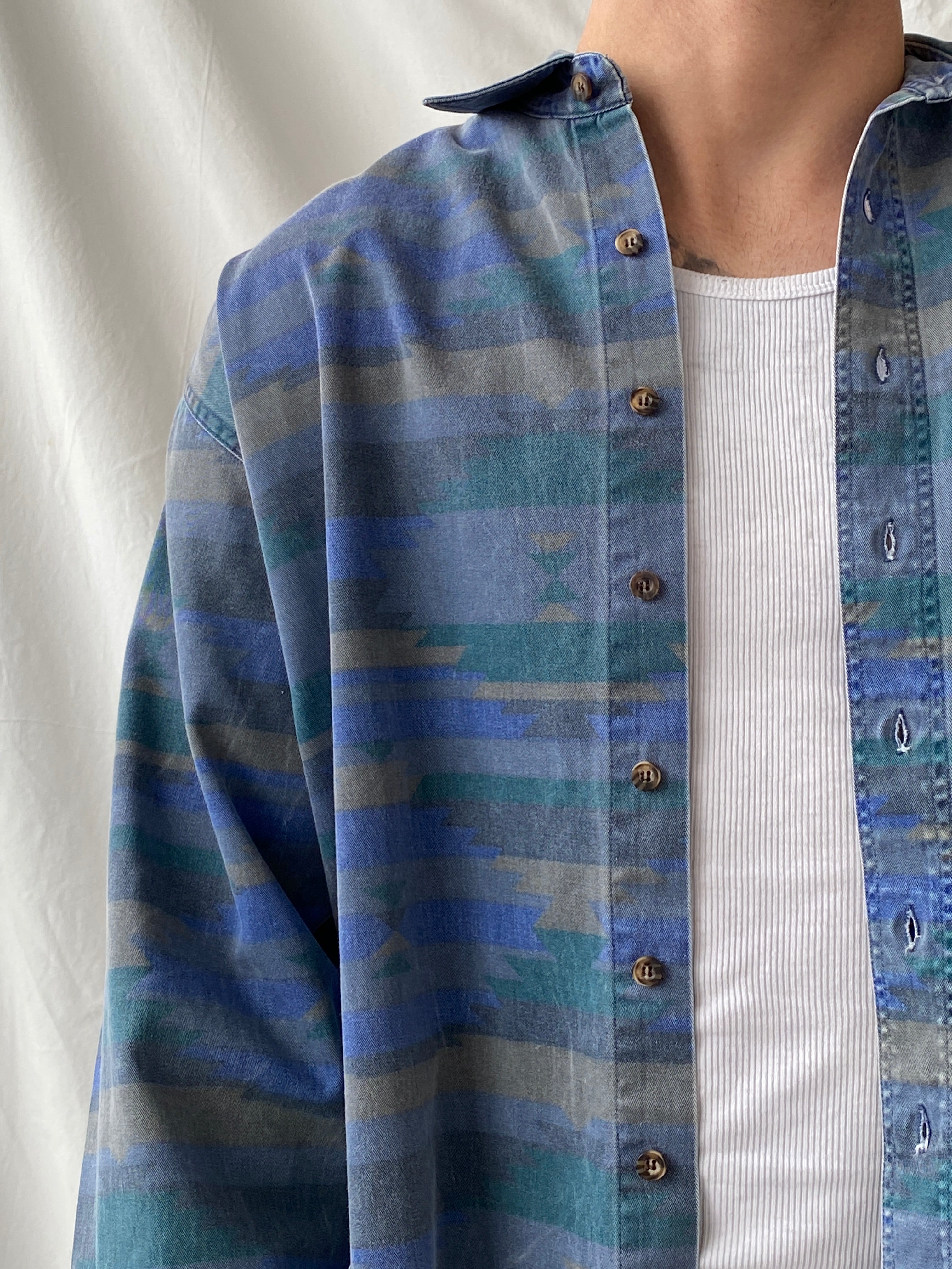 Vintage 90s Woolrich Men’s Long Sleeve Blue Cotton Button Down Shirt - L - Balagan Vintage Full Sleeve Shirt cotton shirt, cowboy, full sleeve shirt, Hamza, NEW IN, printed shirt, shirt