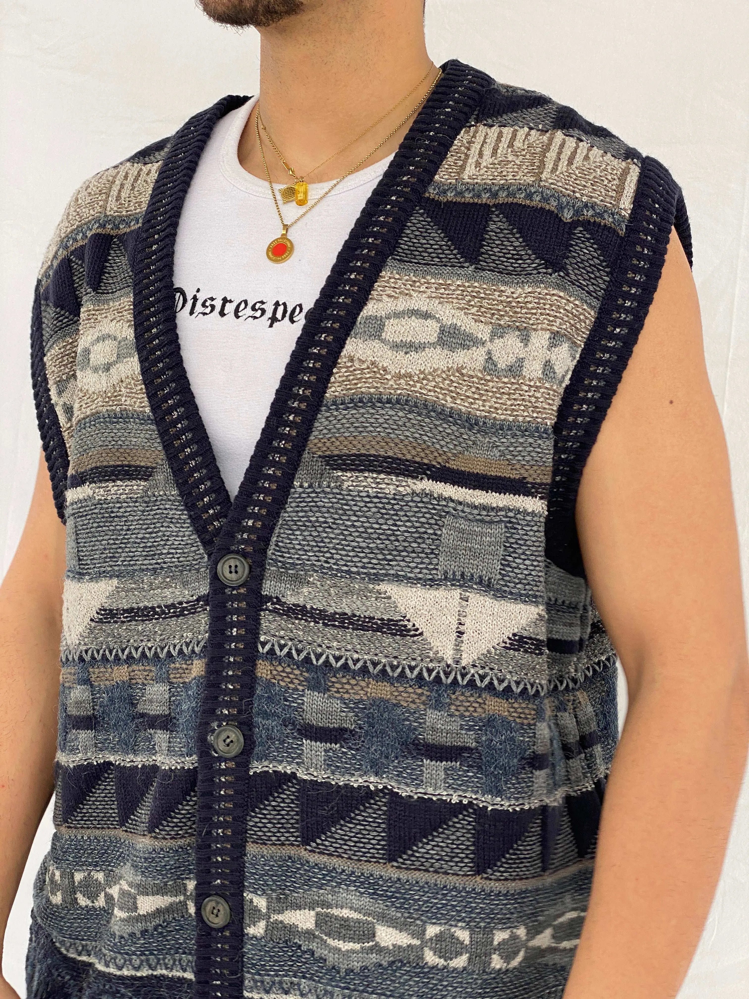 Vintage 90s Woolworths Knitted Navy Sweater Vest - Size XL - Balagan Vintage Vest 90s, Abdullah, knitted vest, mens vest, vest, winter, wool vest