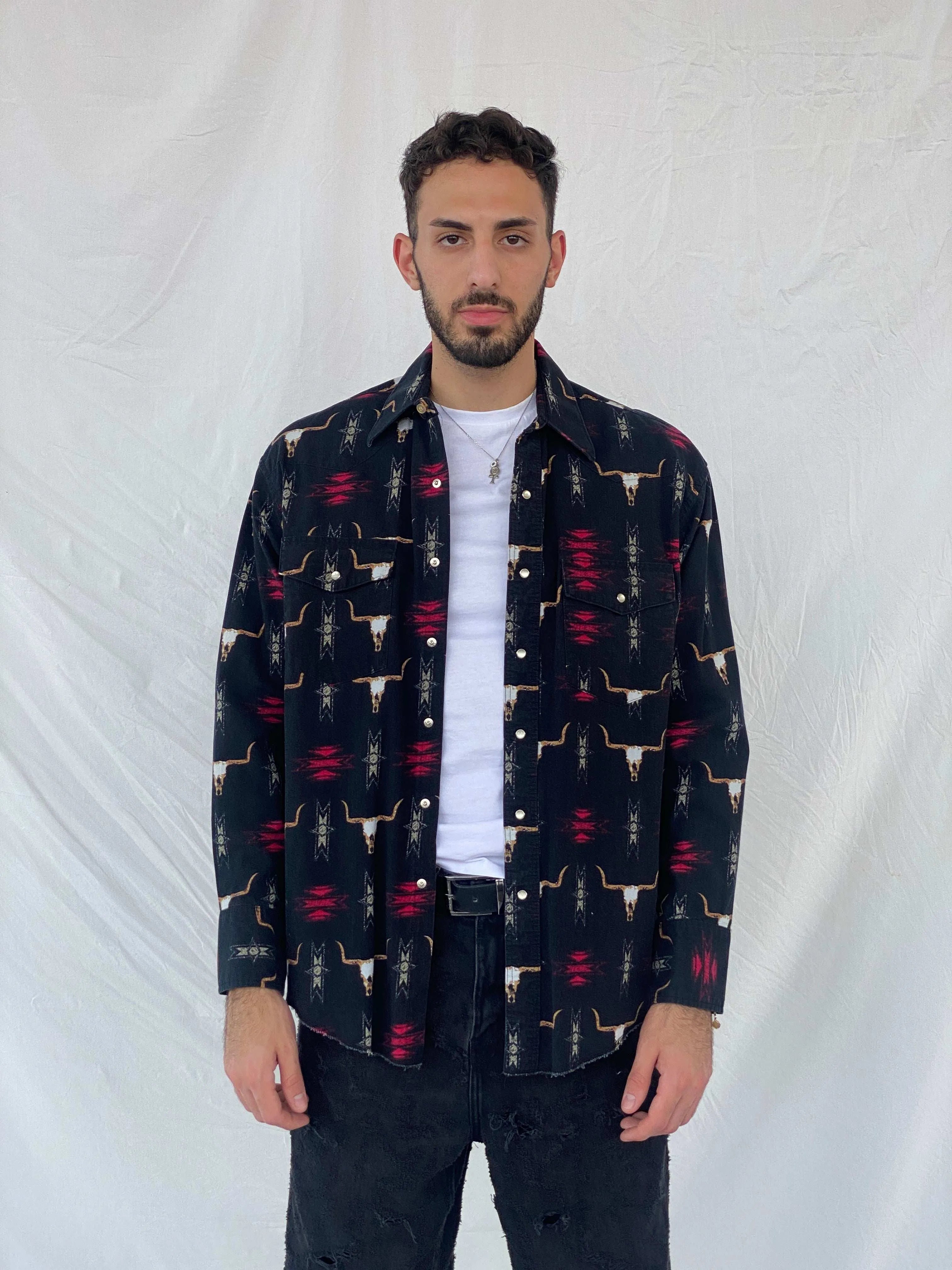 Vintage 90s Wrangler Western Full Sleeve Shirt Size L - Balagan Vintage Full Sleeve Shirt 90s, Awsam, full sleeve shirt, printed shirt, wrangler shirt